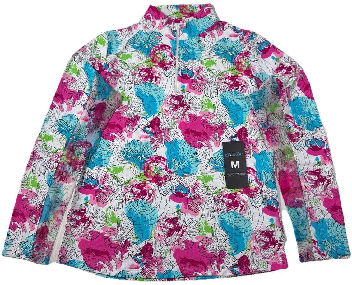 NWT IBKUL Golf Tennis 1/4 Zip Top XS S M L XL Activewear Longsleeve Floral T6