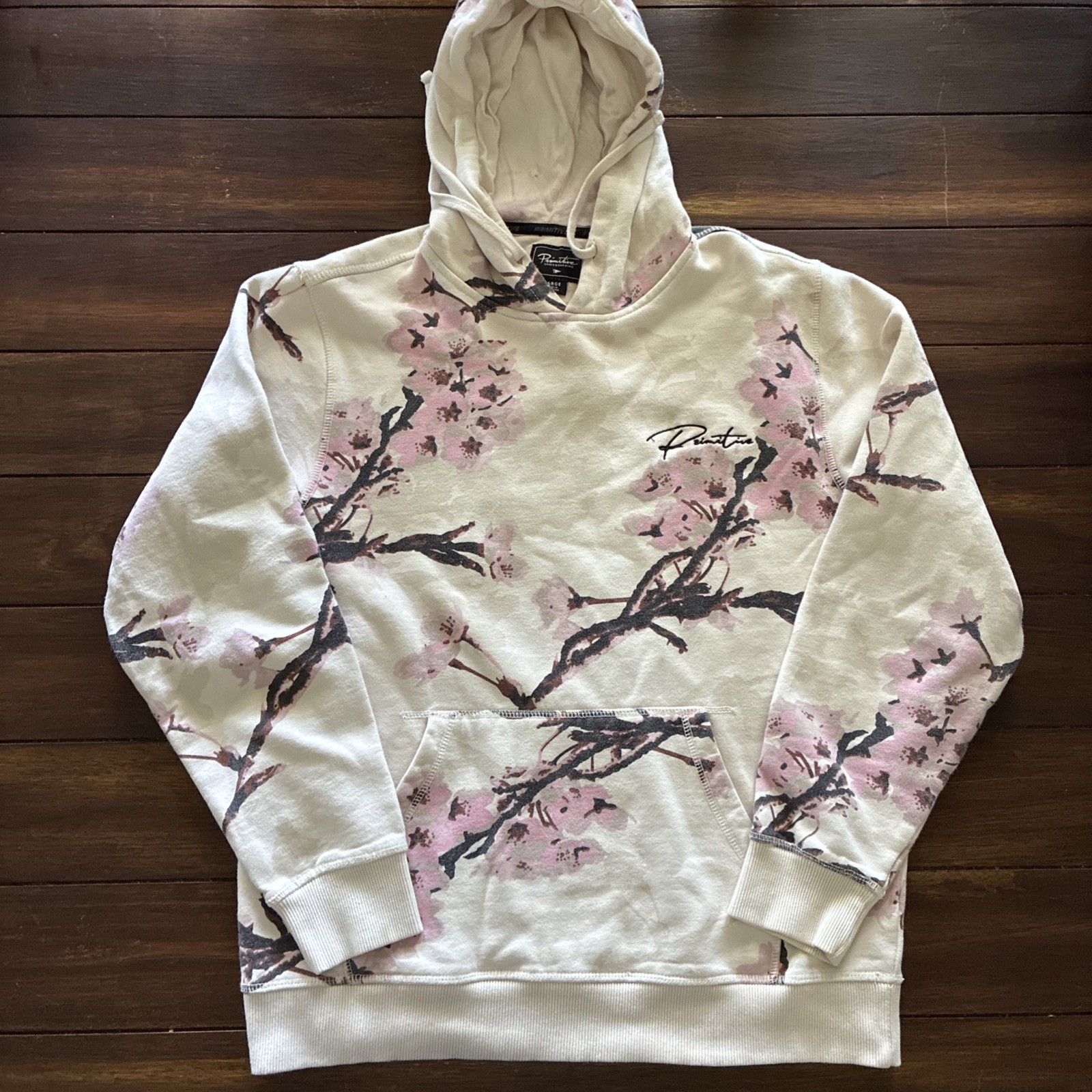 Primitive Skateboarding Cherry Blossom Floral Hoodie Mens Large Cream Sakura