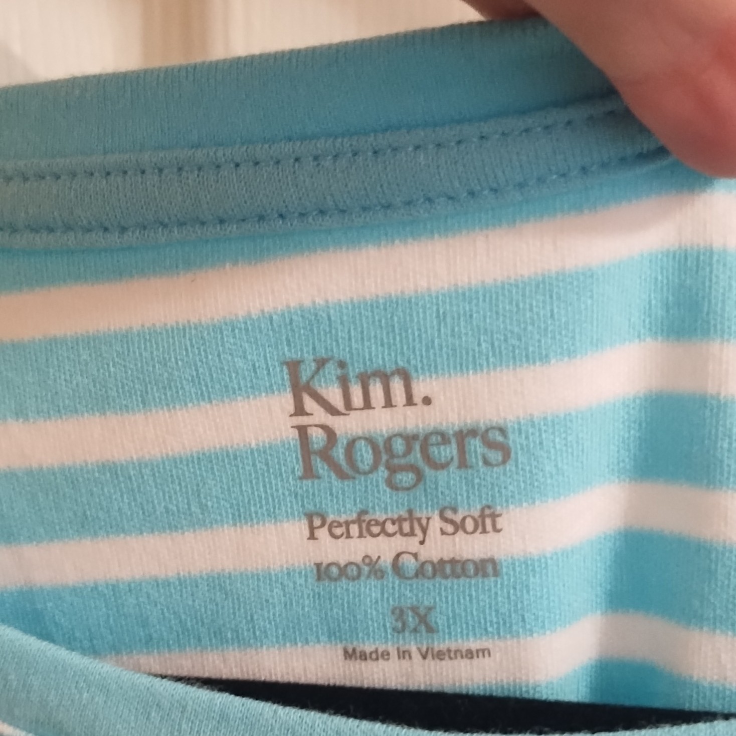 Kim Rogers Perfectly Soft Striped Cut-Out Sleeve Crew Tee 100% Cotton 3X