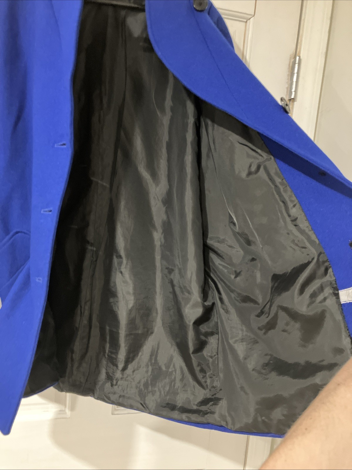 Vintage Royal Blue Wool Drape Coat. Made In Yugoslavia. Size 13/14, Medium. GUVC
