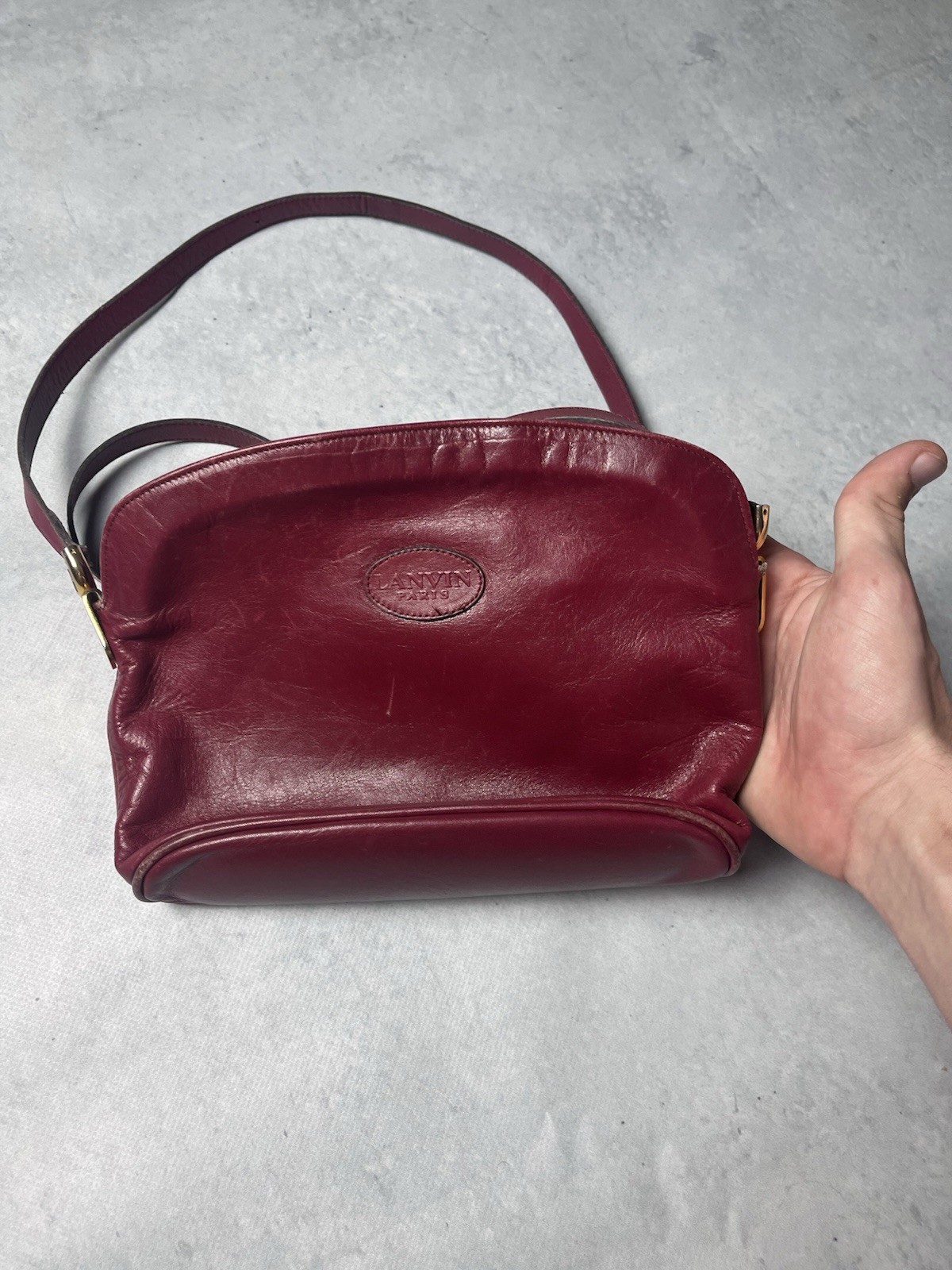 RARE VINTAGE LANVIN PARIS LEATHER CROSSBODY BAG BURGUNDY MADE IN FRANCE 90s