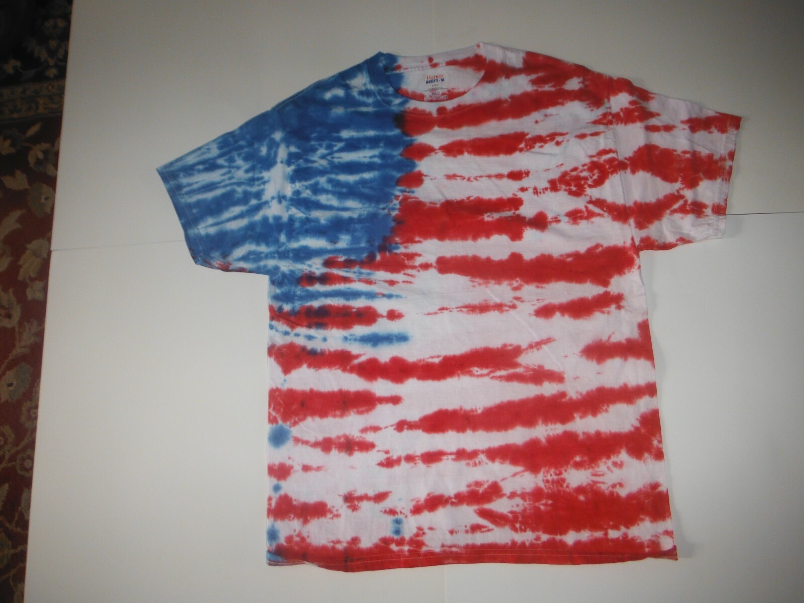 Haynes beefy-T tie dye usa red white and blue flag usa