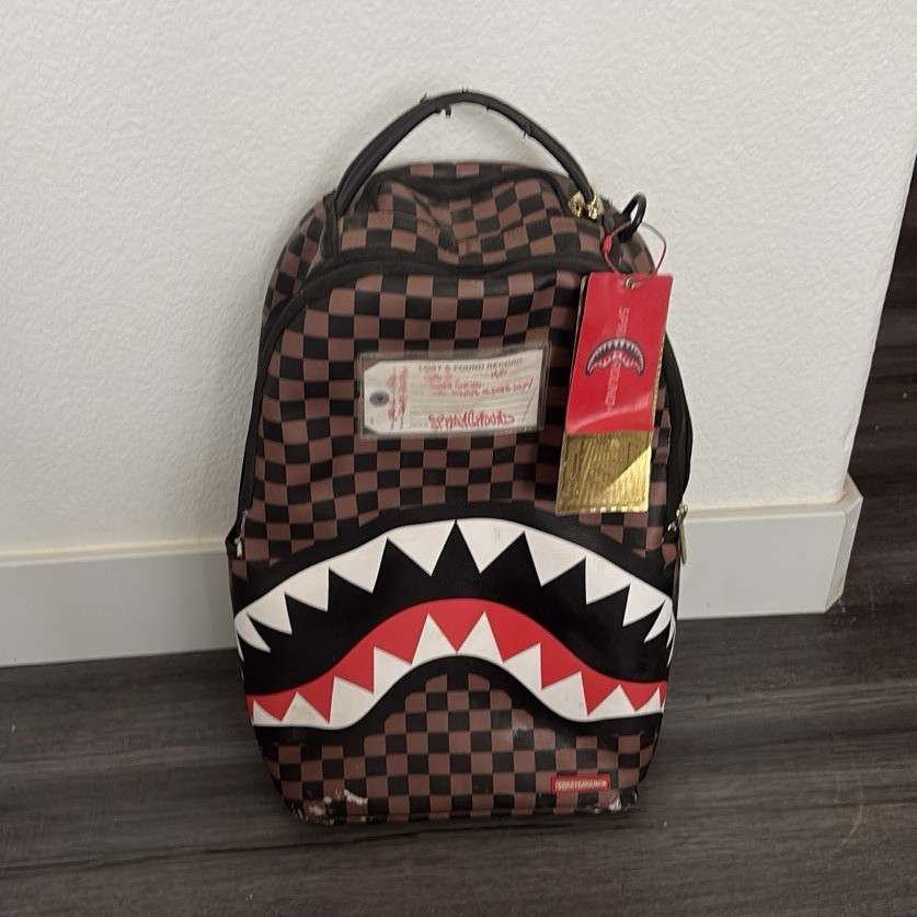 Sprayground Unisex Kids Small Checkered Shark Mouth Backpack Outer Pockets
