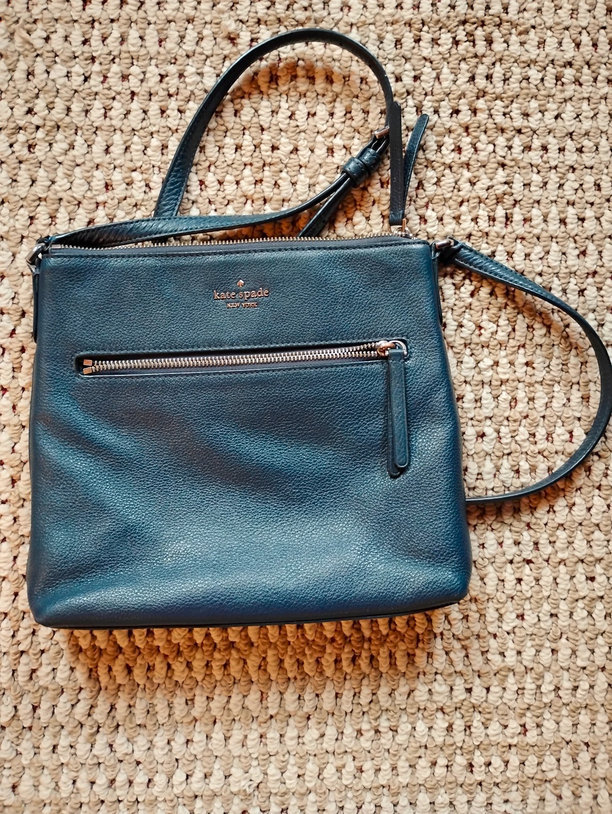 Kate Spade New York Navy Blue Leather Pebbled Shoulder & Crossbody Purse w/Zips