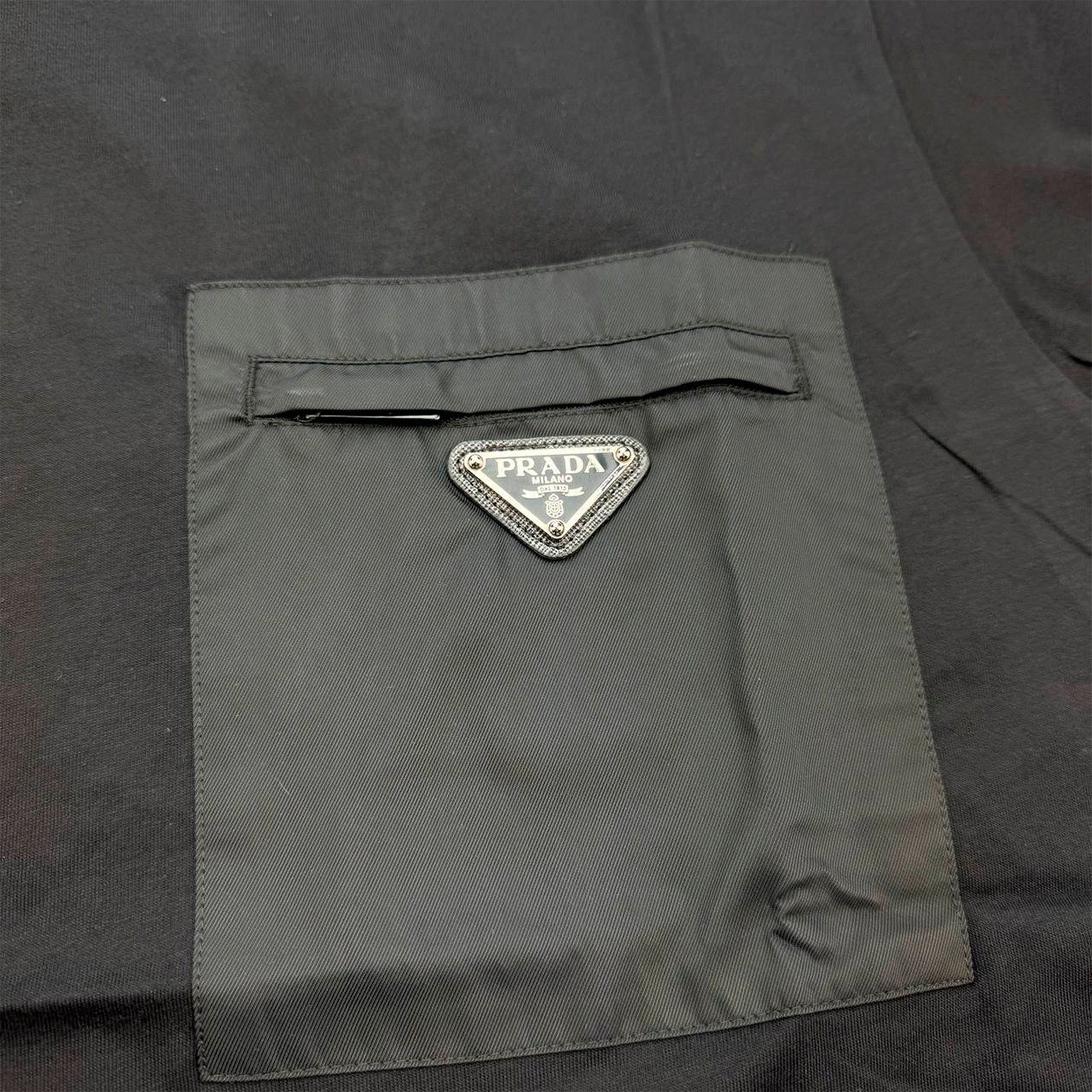 PRADA Cotton T-Shirt with Pocket Black Color Short sleeves Size 2XL
