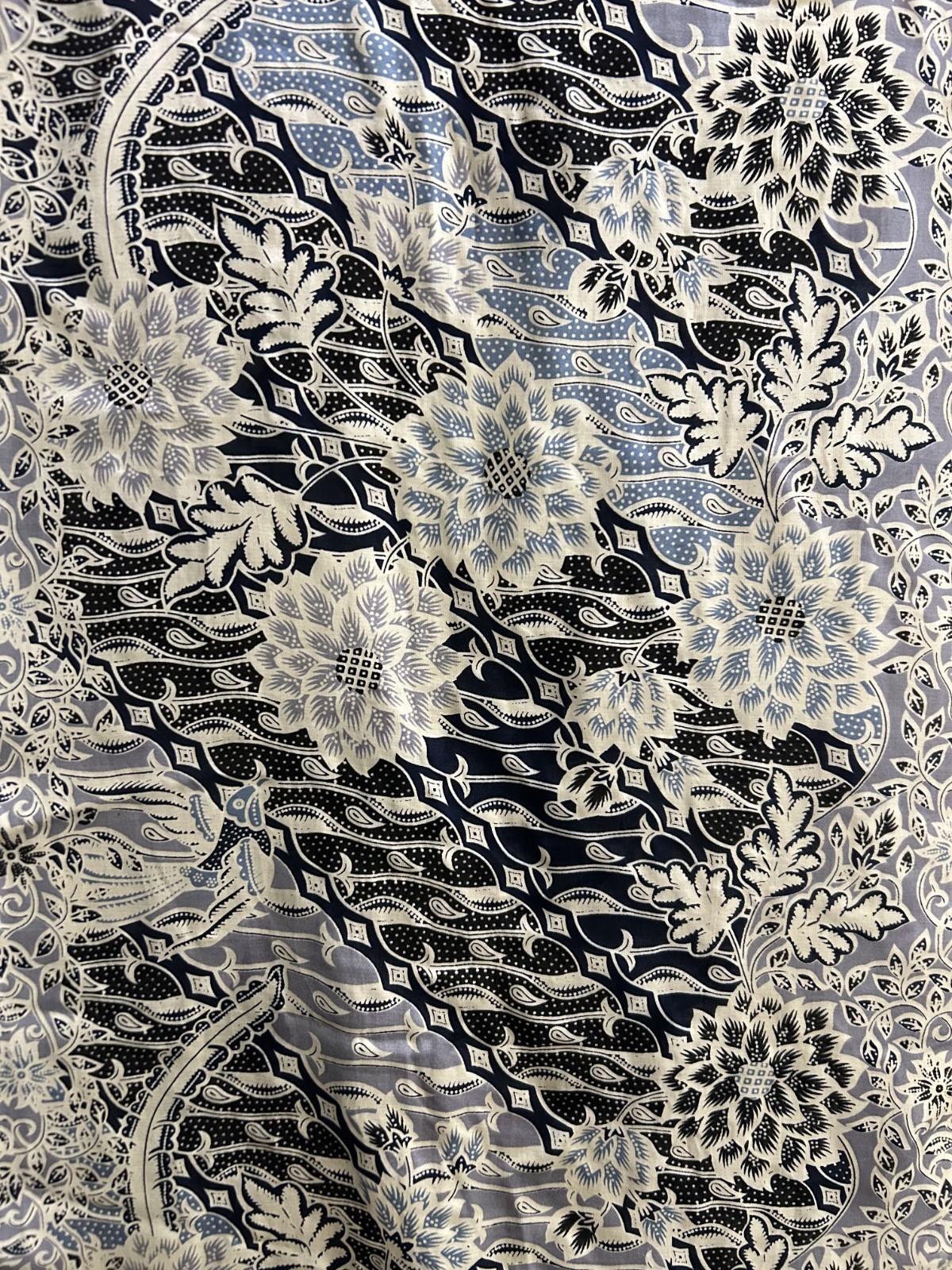 Batik Wayang Singapore 100% Silk Scarf Blue Batik Print New Boxed Gift