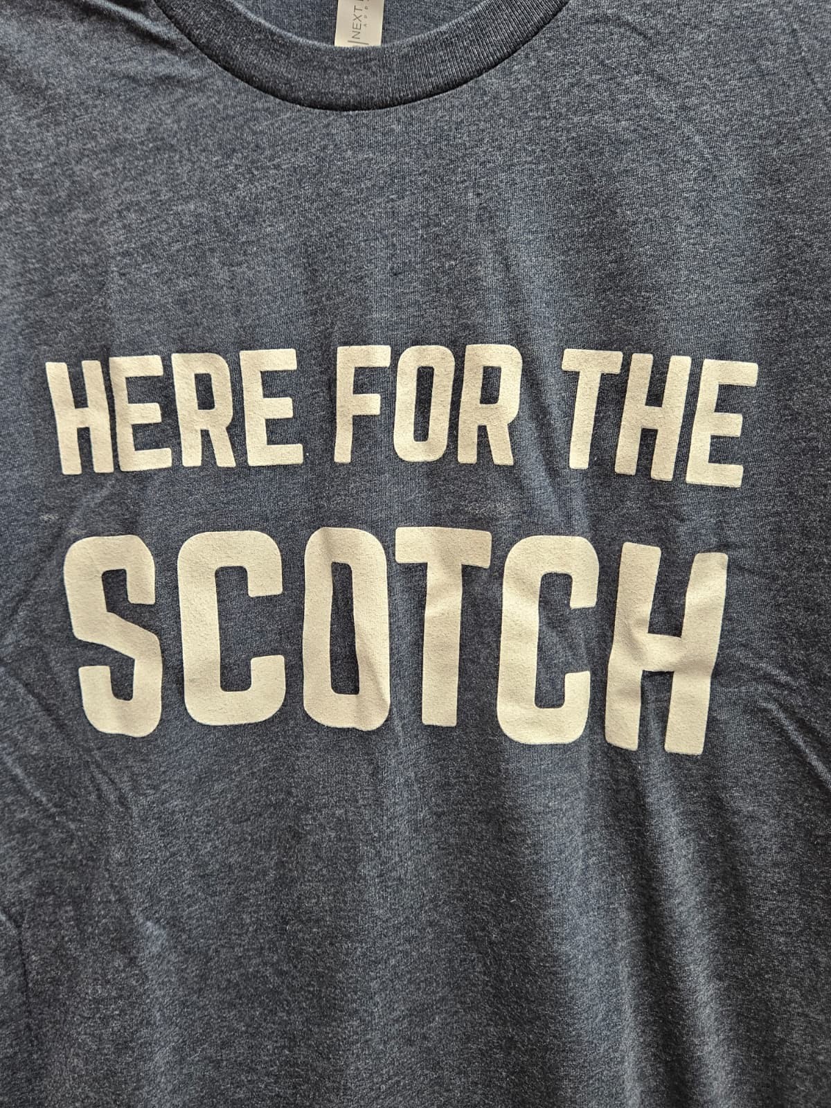 Next Level Dewar’s “Here For The Scotch” Dark Grey T Shirt Size S – NEW