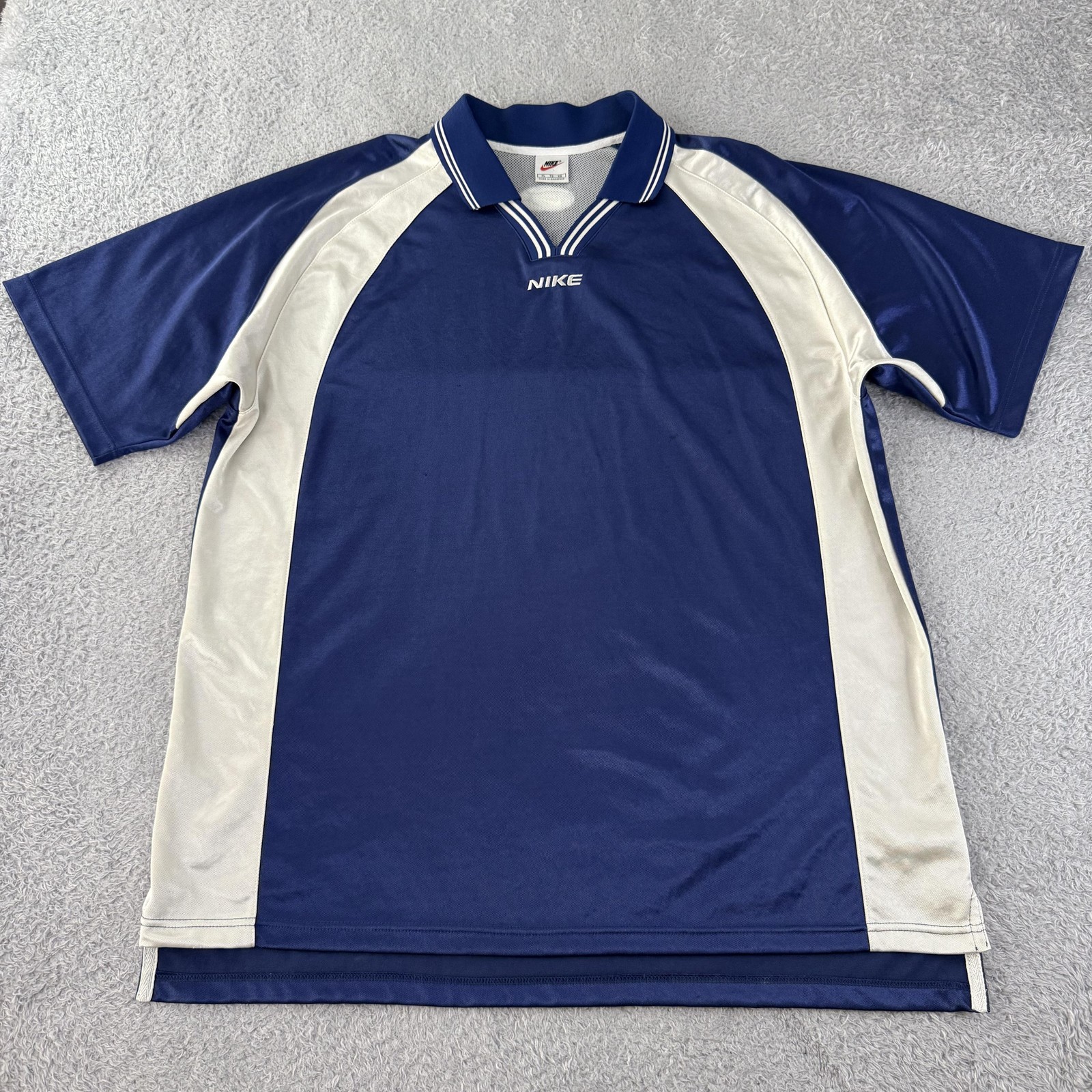 Vintage Nike Polo Mens XL Blue White Basketball Retro Jersey Singapore 90s