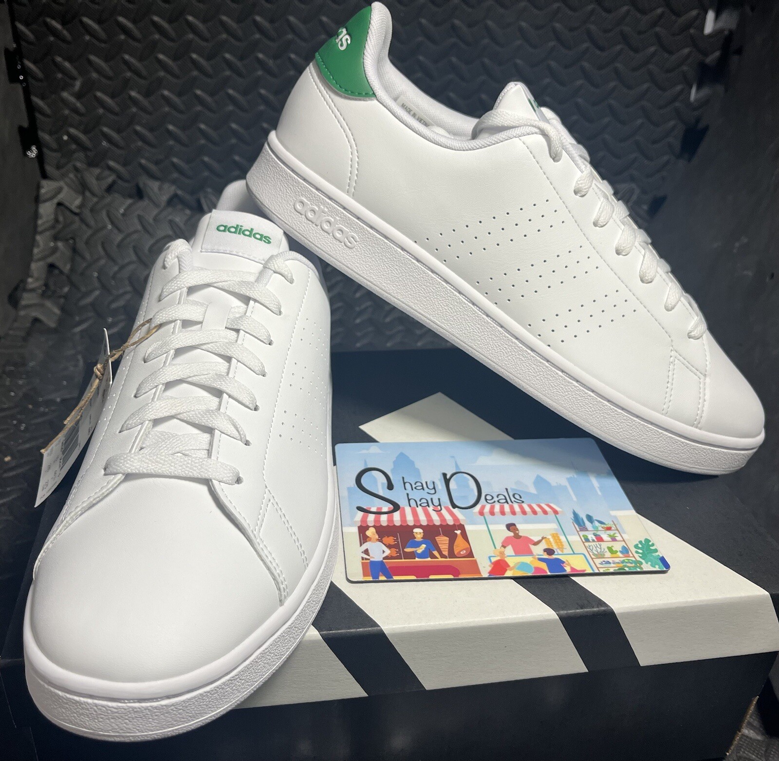 Adidas Advantage Base White Green Mens Sz 11.5 NEW W Box/tag FREESHIP GZ5300