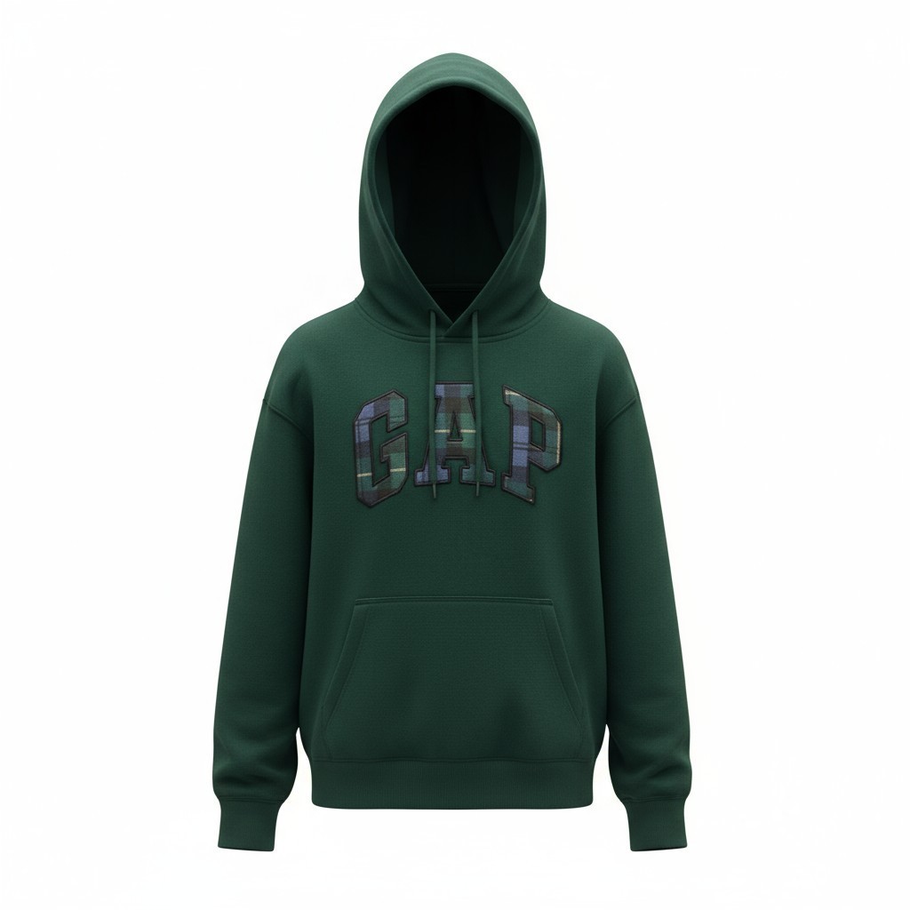 Gap Unisex Kid’s Vintage Soft Relaxed Plaid Logo Green Hoodie