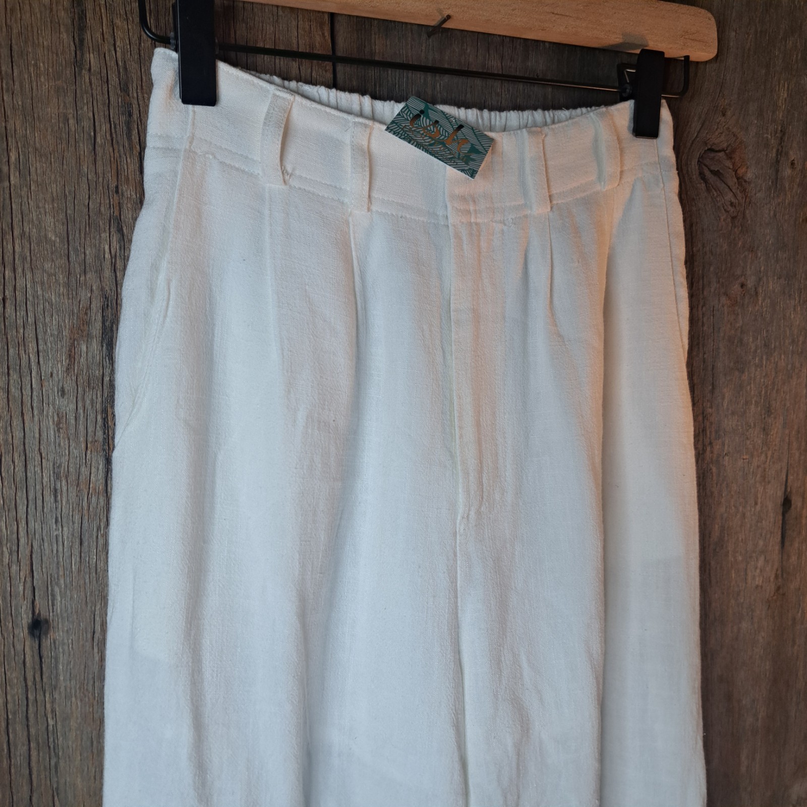 NWT Cottagecore Coastal Grandmother Wide Leg High Waist White Linen Pants Small