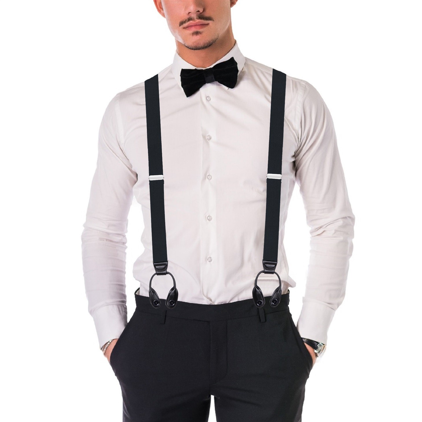 Buyless Fashion Button Suspenders for Men 48″ Adjustable Straps 1 1/4″ Y Shape