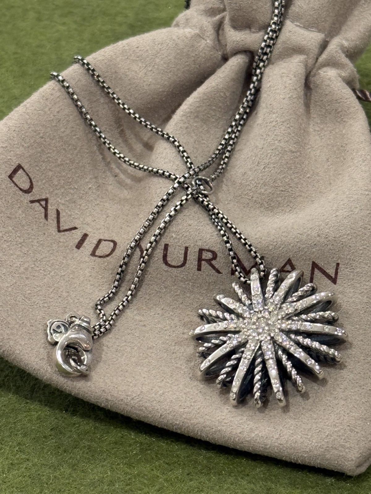 David Yurman 925 Sterling Silver Starburst Pendant Necklace 21″ adjus