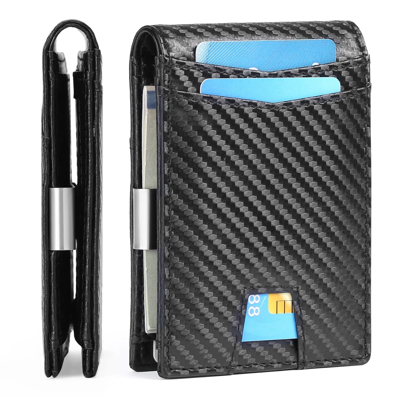 Ultra Slim RFID Wallet for Men Carbon Fiber Money Clip Credit Card Holder