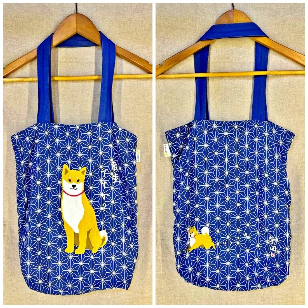Friends Hill Shibata-san Tote Bag | Shiba Inu A4 navy blue 100% cotton