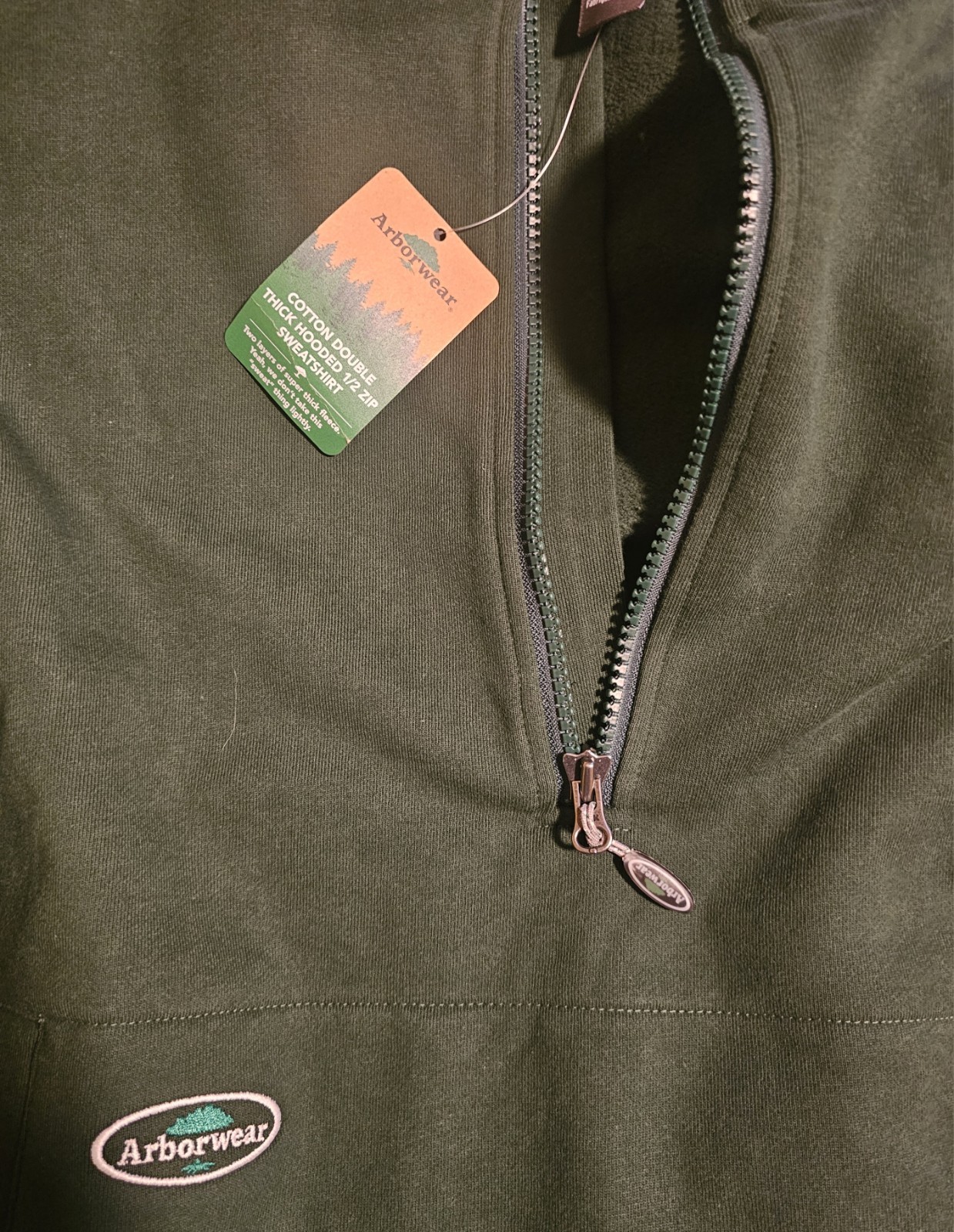 Arborwear Cotton Double Thick Half Zip Sweatshirt Size Large Forest Green