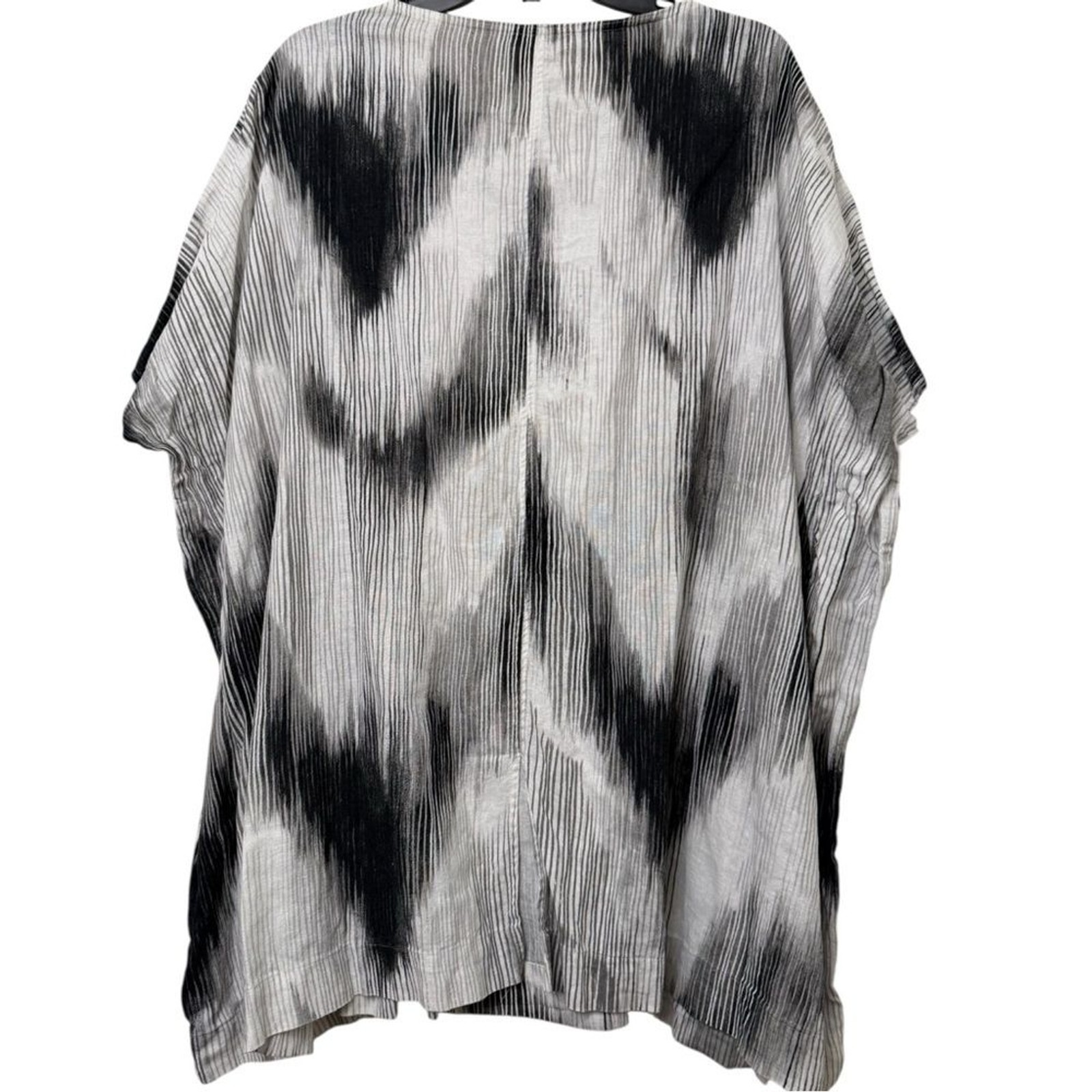Natori Painted Ikat Caftan Linen Top Artistic Dolman Sleeve Blouse Abstract