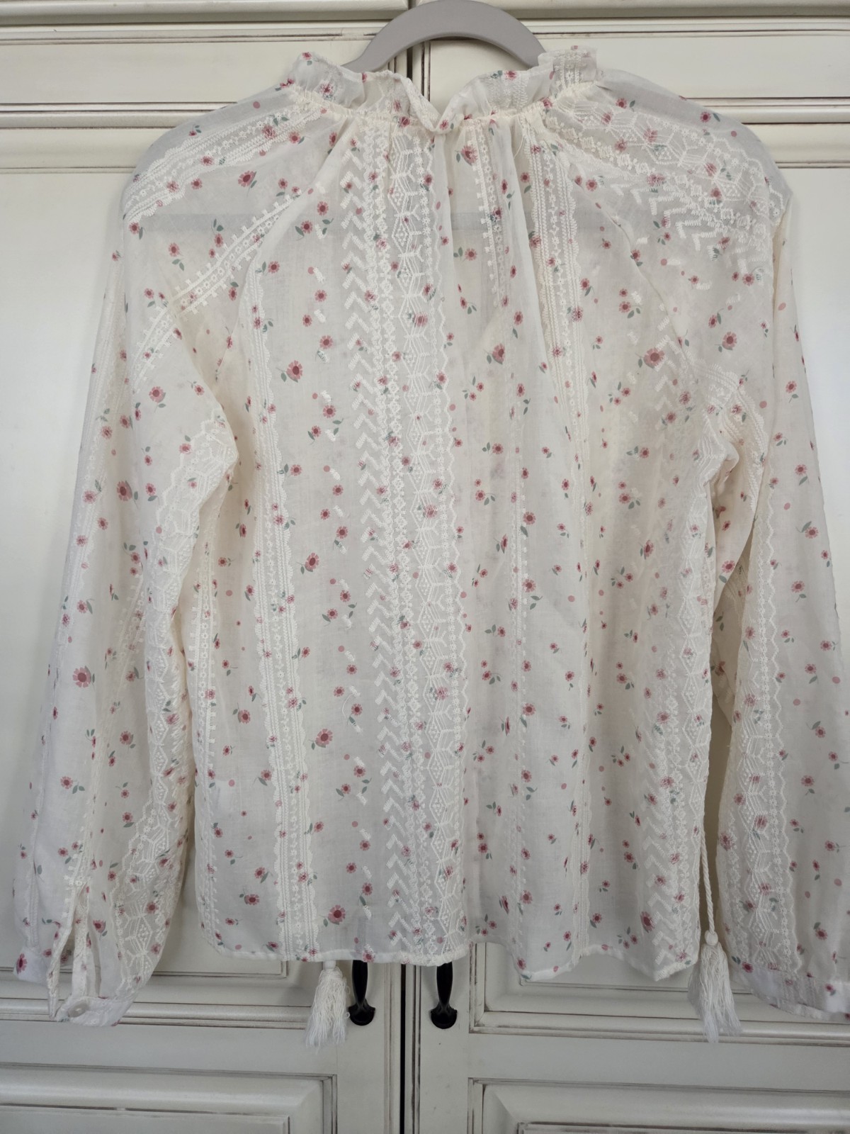 Peasant Button Up Embroidered Lace Top Women’s M Romantic Cottagecore Sheer
