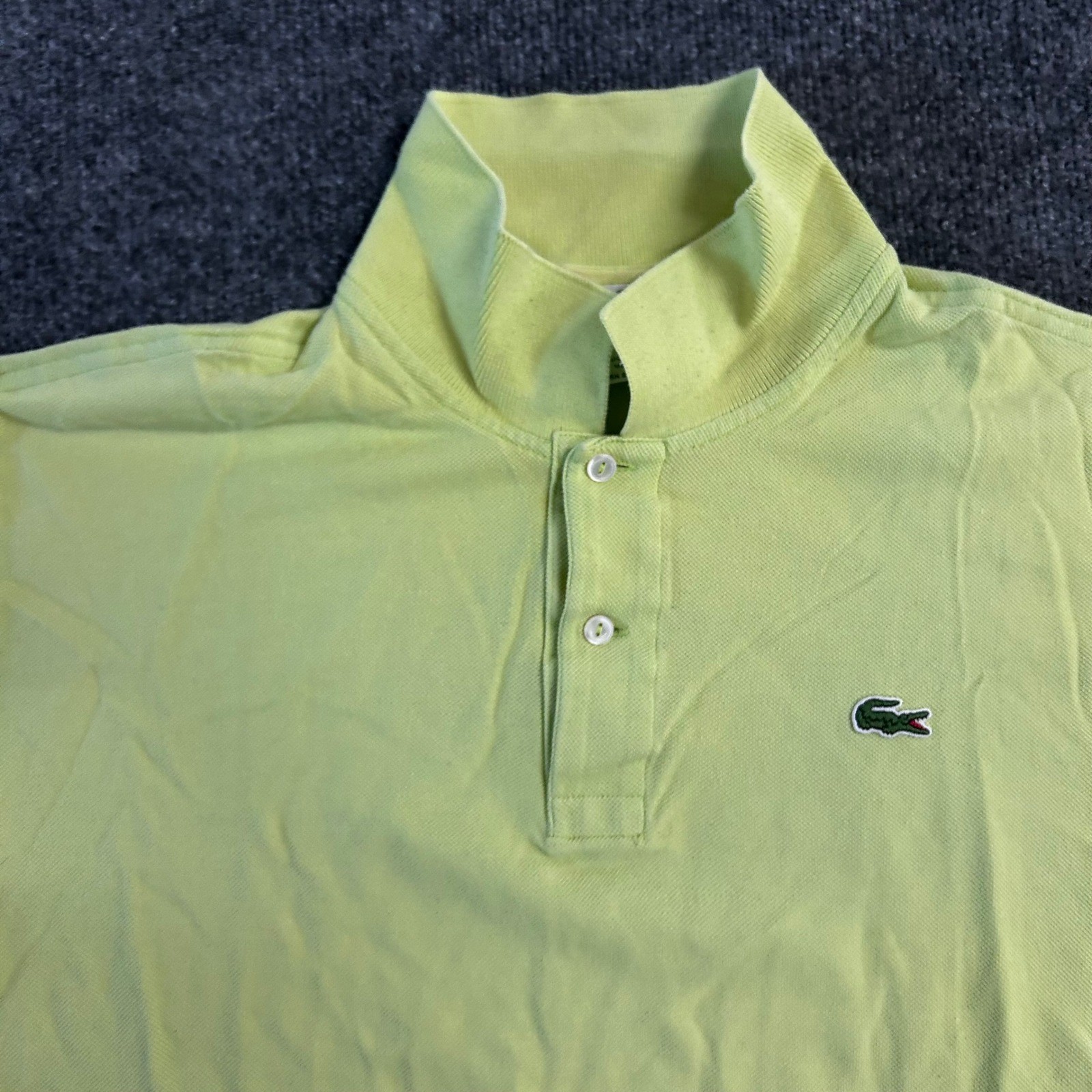 Lacoste Polo Mens Size 7 Lime Green Short Sleeve Pique Cotton Classic Fit Logo