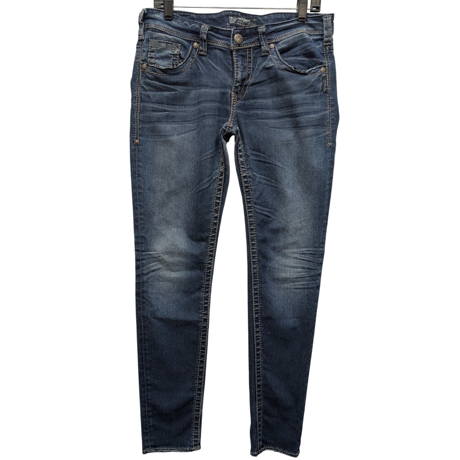 Silver Jeans Co Kelli Boyfriend Womens 28×31 Dark Wash Contrast Stitching
