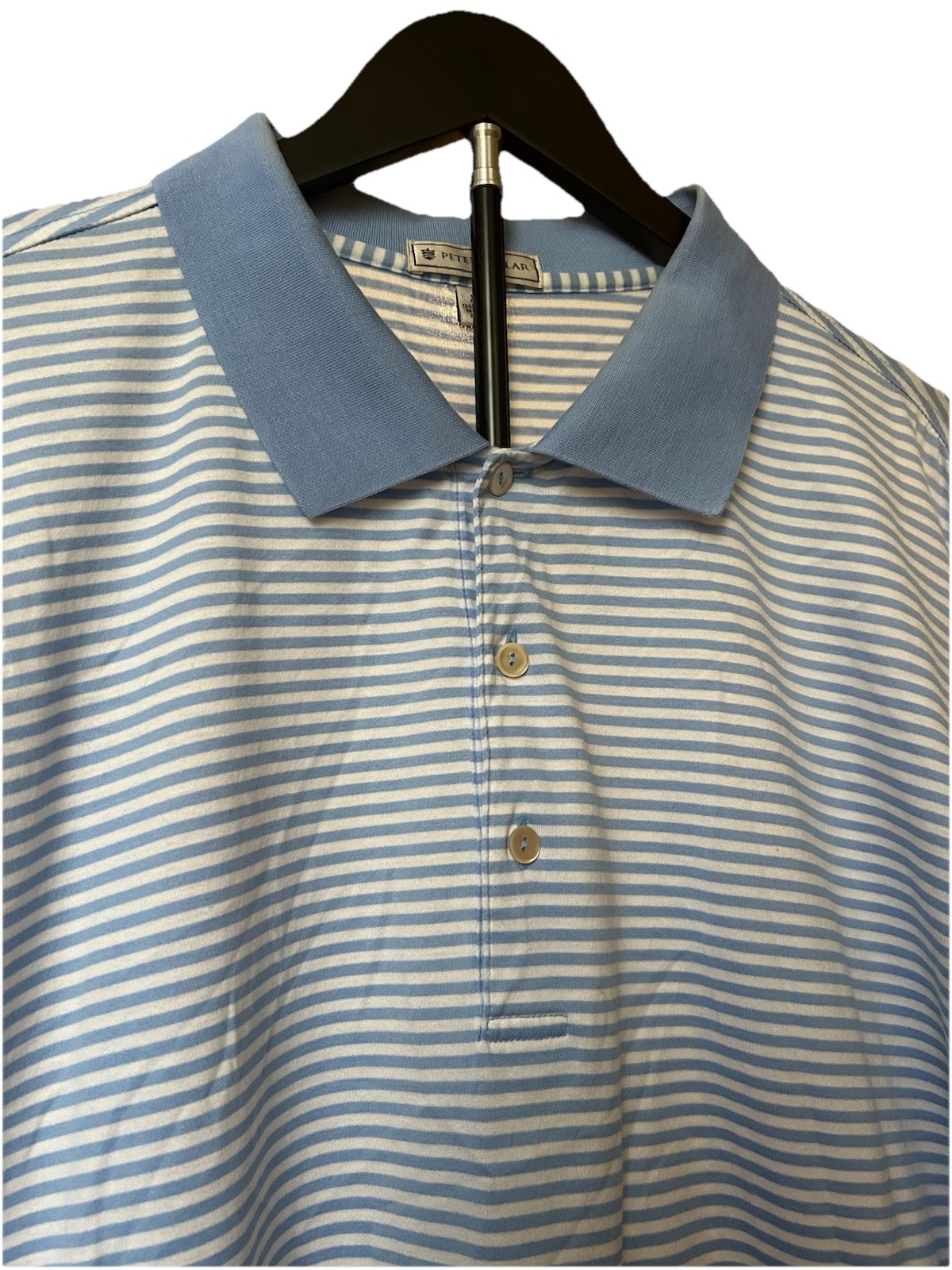 Peter Millar Men’s Polo Shirt 2XL Blue White Striped Short Sleeve Cotton