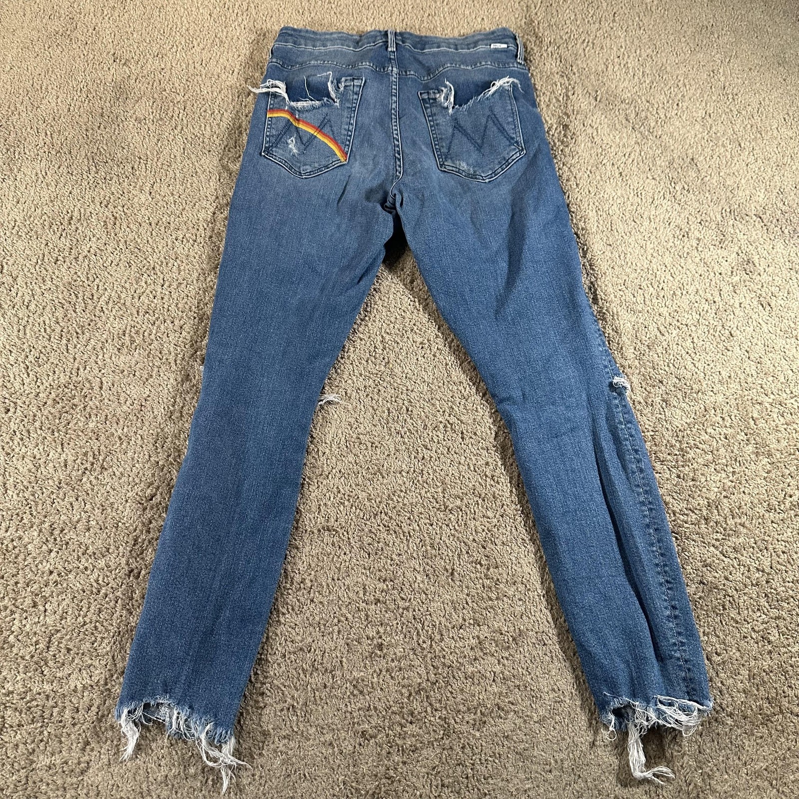 Mother High Waisted Looker Ankle Chew Jeans Womens 30×28 Blue Distressed Hem USA