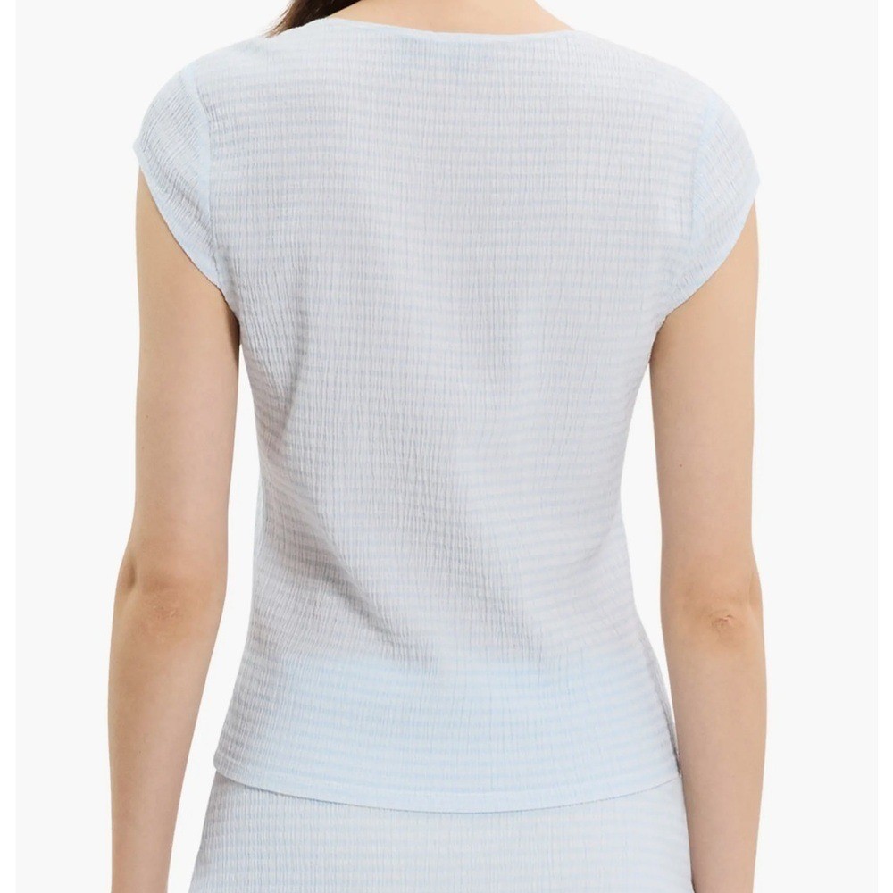 NWT Theory Light Blue Textured Cap Sleeve Top | Size Large