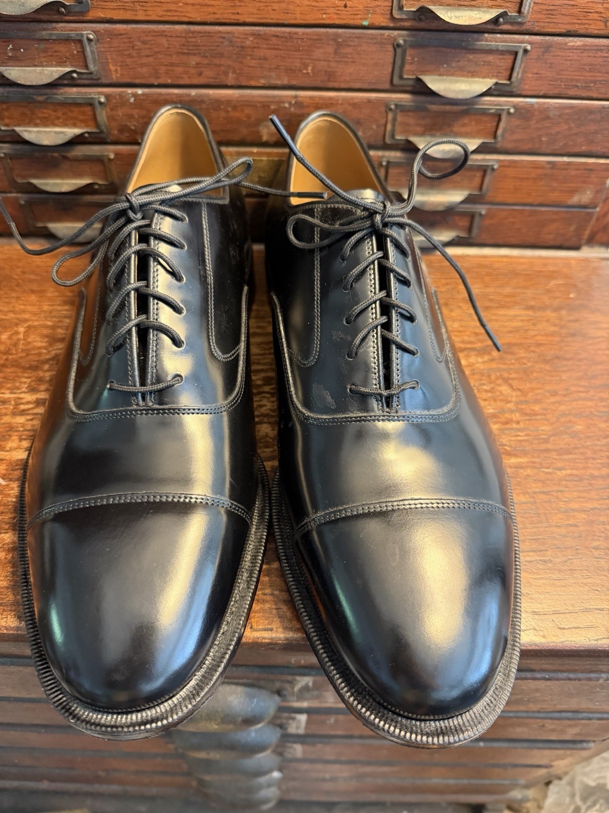 New! Mens 10.5 D JOHNSTON MURPHY OPTIMA Black Leather Cap Toe Oxford Dress Shoes