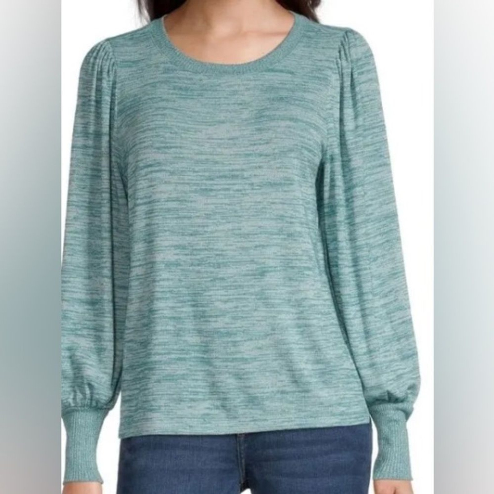NWT a.n.a. Space Dye Blue Knit Puff Sleeve Top – Size M