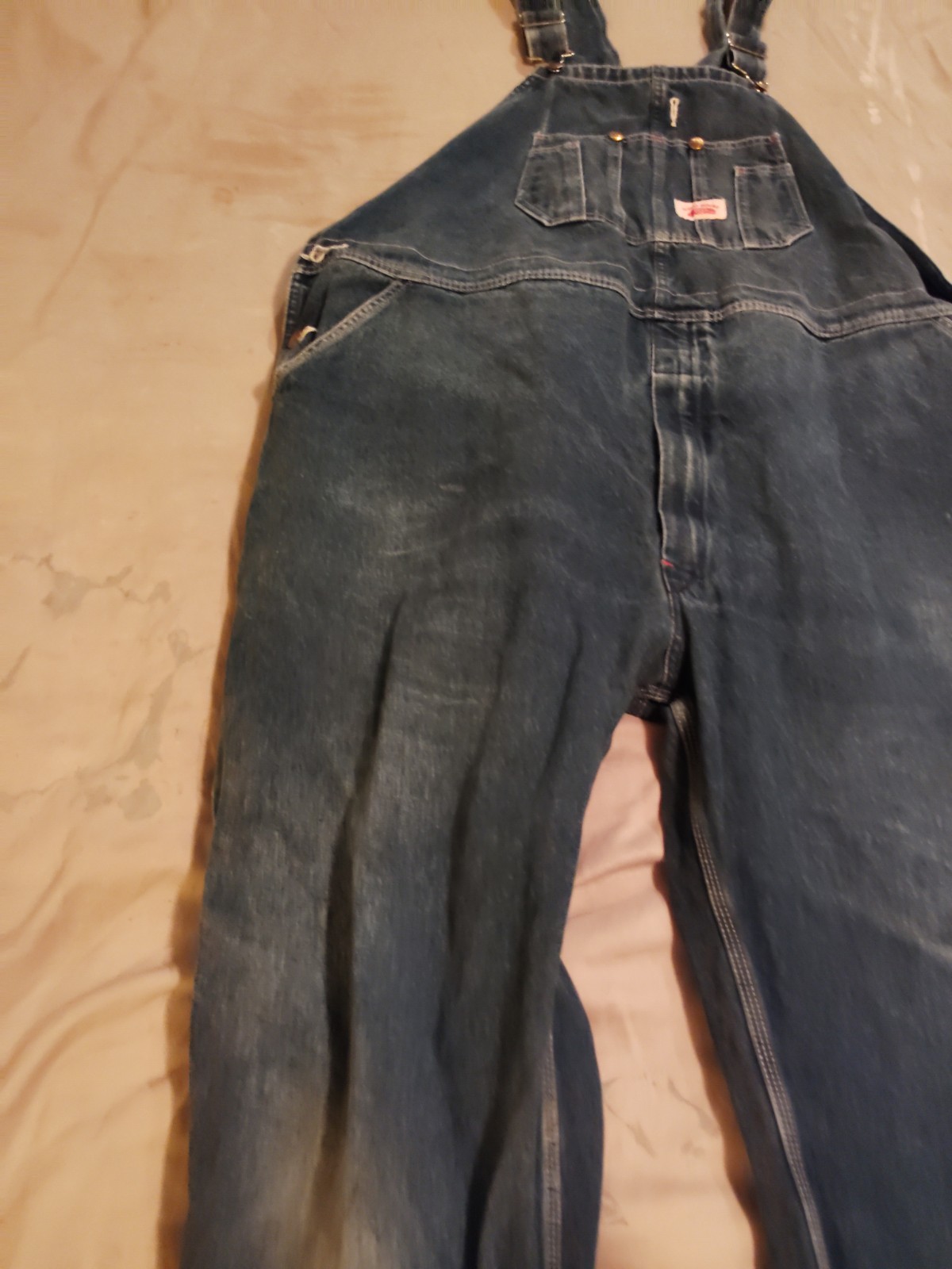 Round House Bib Overalls Men’s 48×32 Blue Denim Carpenter Loop #7