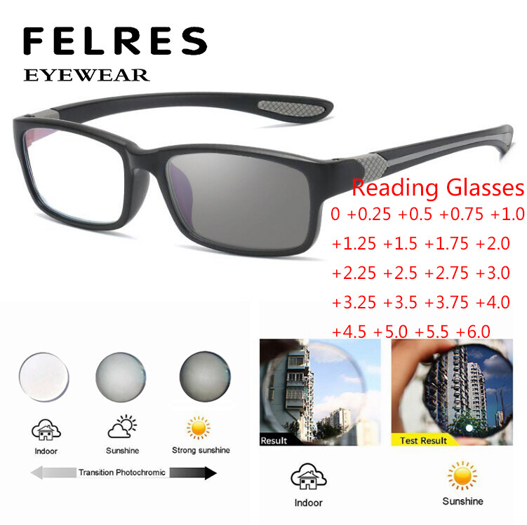 Men Women Square TR90 Photochromic Reading Glasses Ultralight Classic Sunglasses
