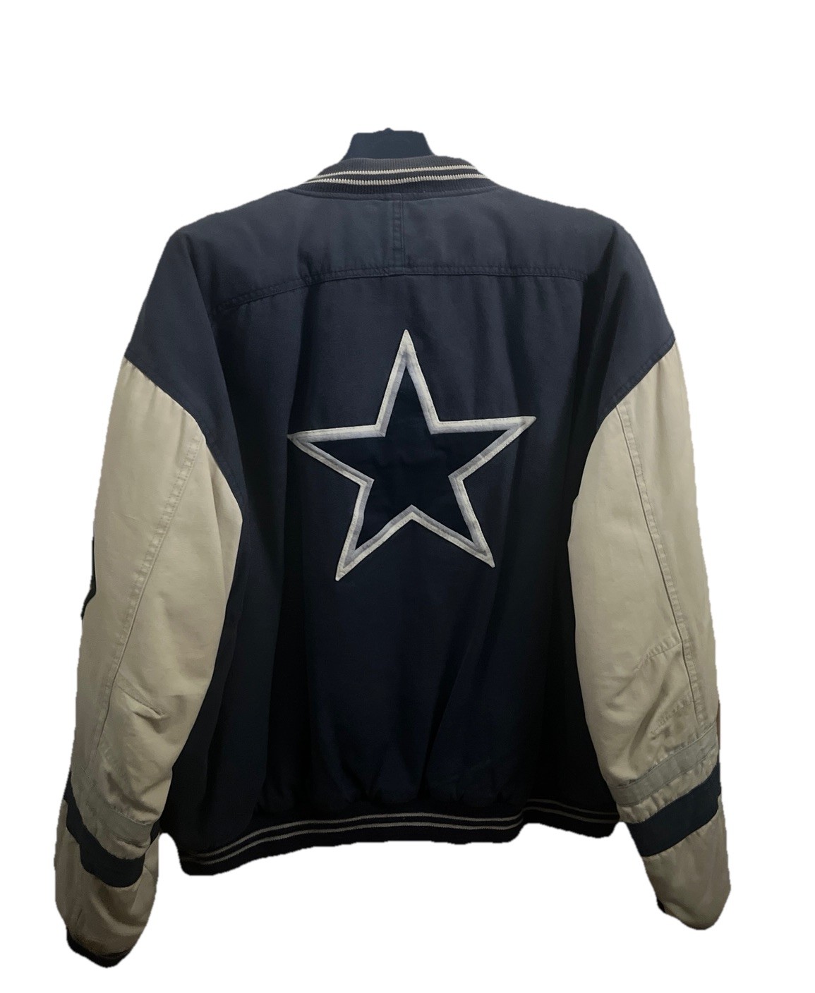 Mirage Dallas Cowboys Varsity Jacket XL Blue/Beige Snap Front Lined Patches