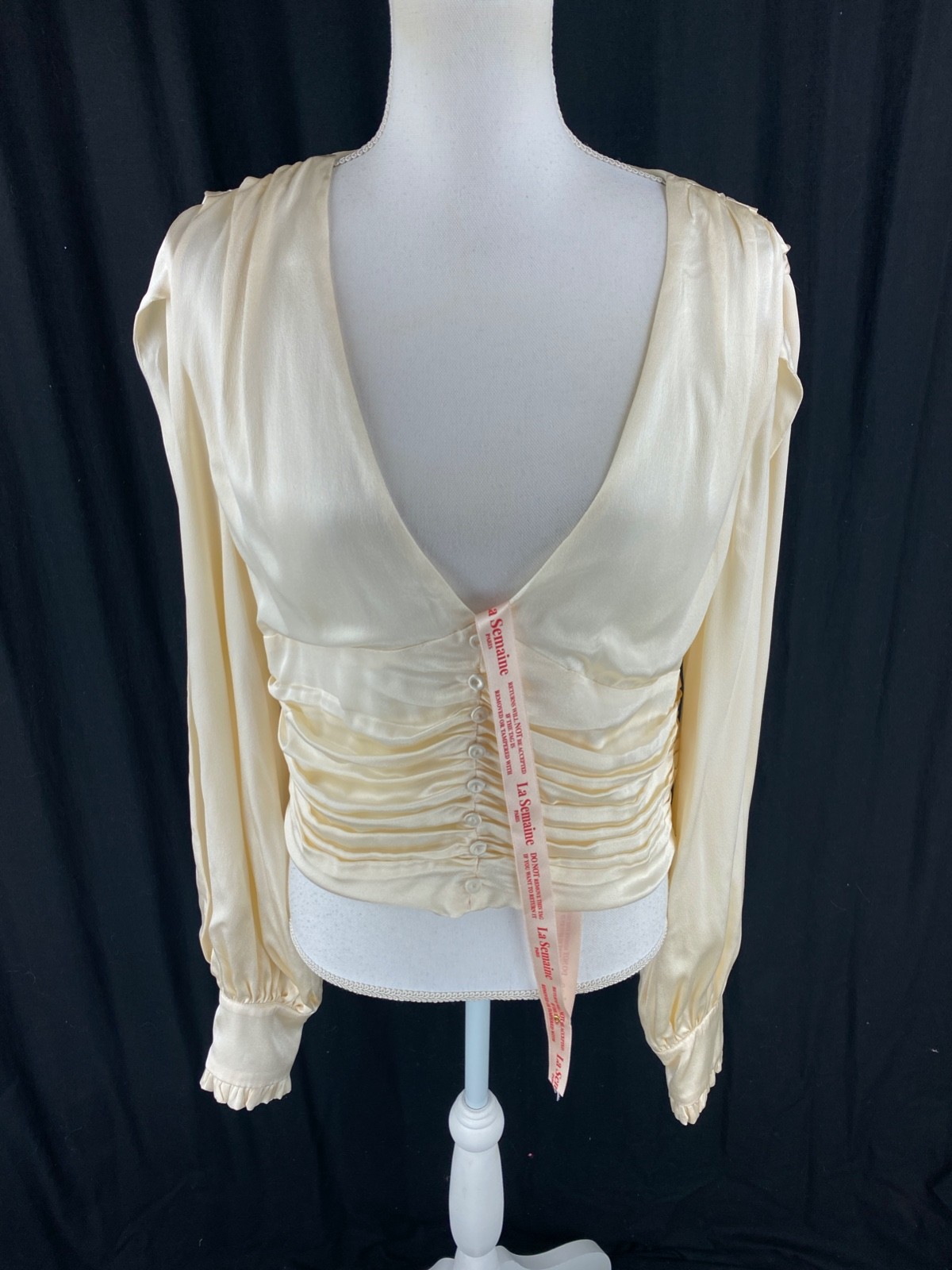La Semaine Paris Womens 44 Silk Blend Cardigan Blouse Peasant Pleated Satin