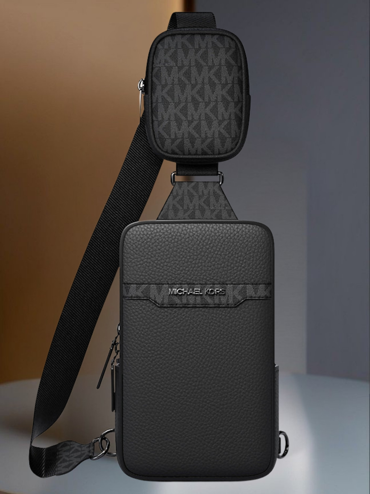 Michael Kors Cooper Men Medium Leather and Logo Sling Pack with Pouch Variation