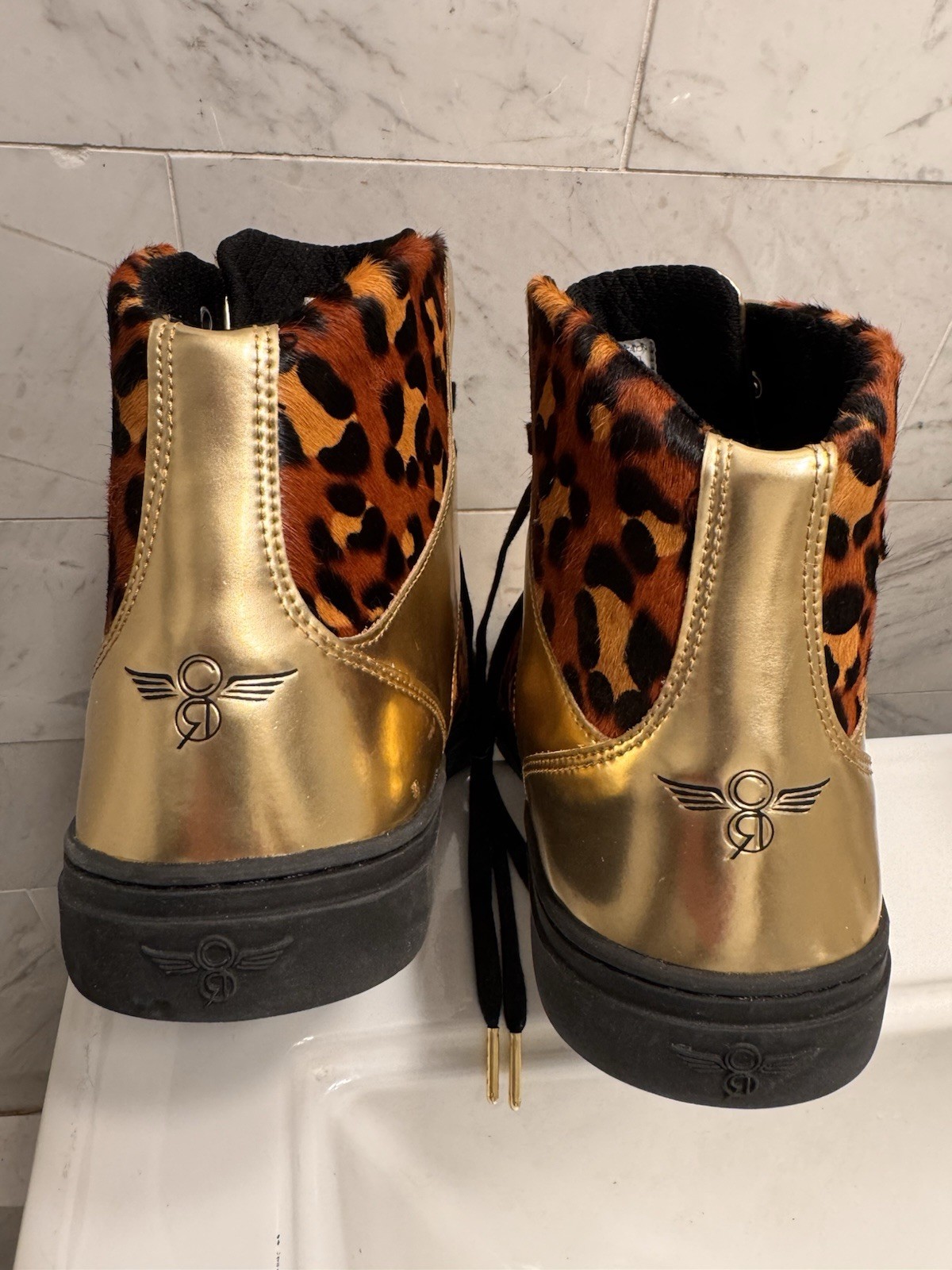 Creative Recreation Cesario men’s Hi Top sneakers Gold Leather Animal Print 10 M