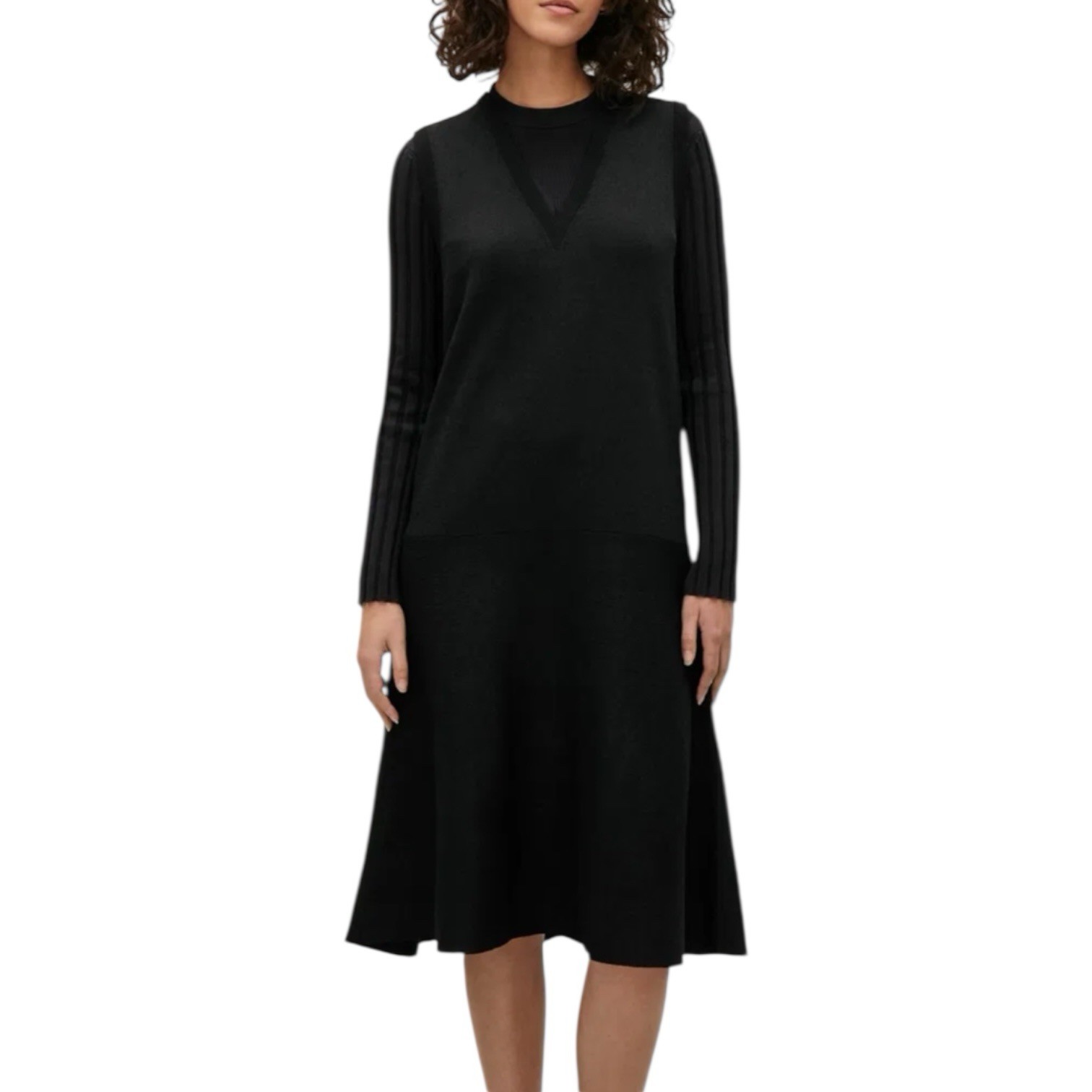 COS Terry Drop Waist Sleeveless Black V-Neck Midi Maxi Dress Sz M