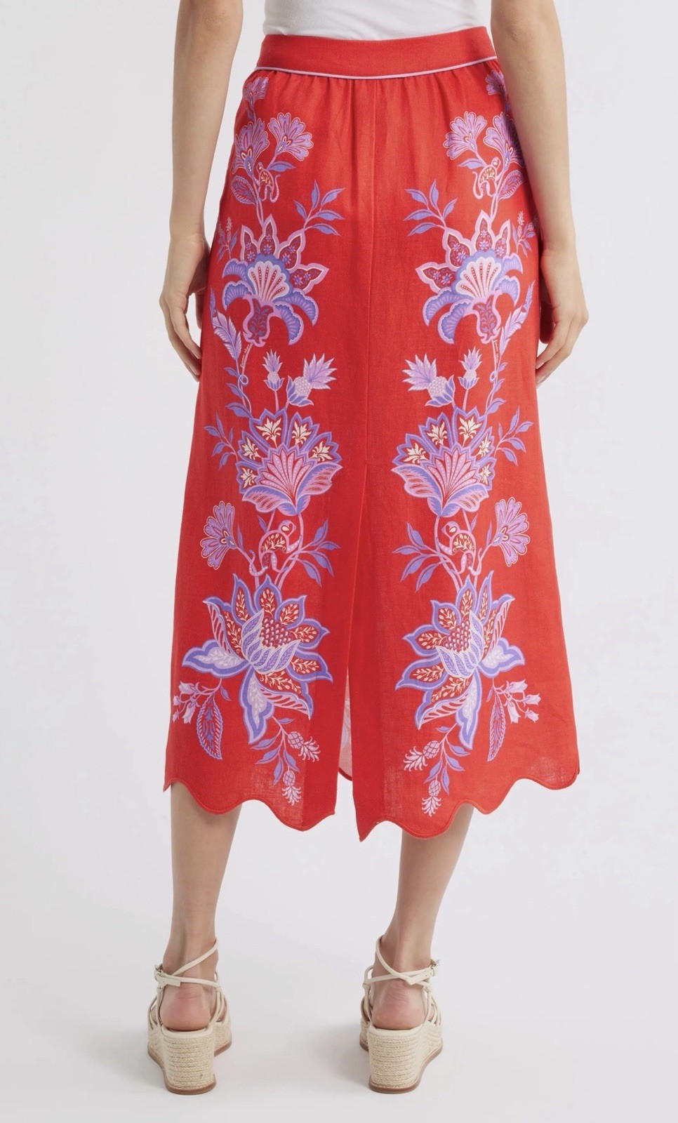 Farm Rio Red Floral Print Midi Skirt Size M ❤️‍🔥Ready To Ship❤️‍🔥