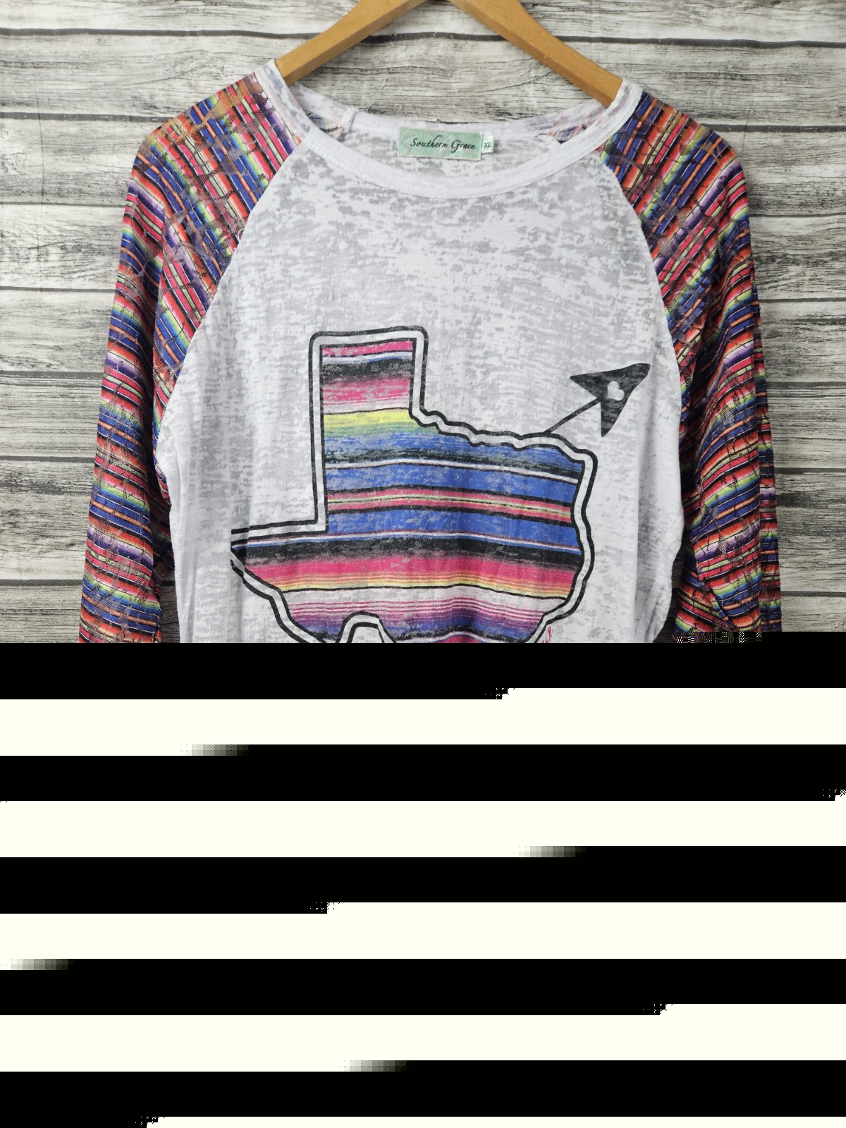 Southern Grace Women’s Size XL Burnout Texas Graphic Print Lace Baseball Tee Top