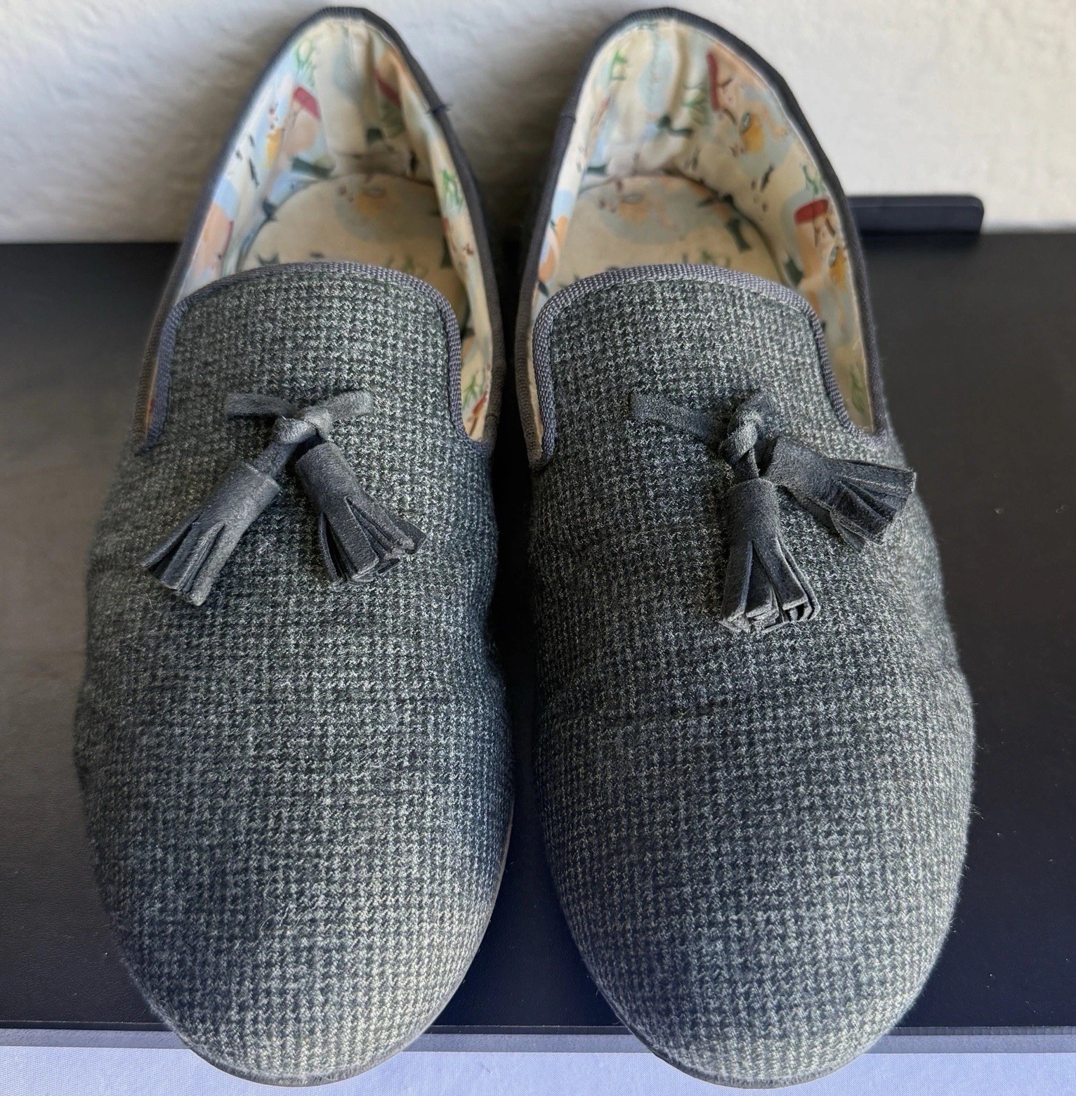 Men’s Slippers Gray Tassel Slip-On Loafer Flats Fabric Upper Round Toe 42.5