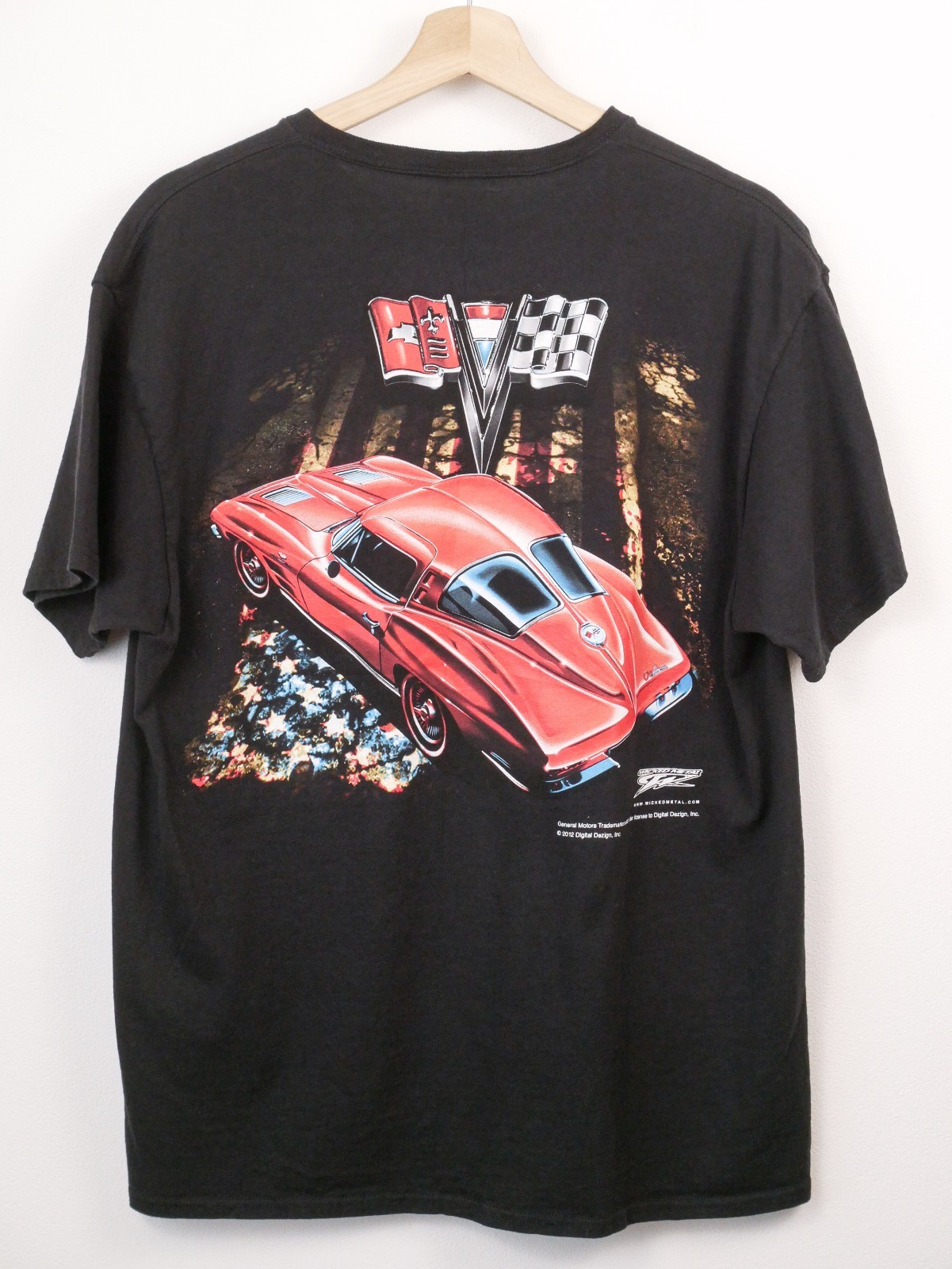 Corvette C2 Sting Ray Graphic T Shirt Black Double Sided Car Tee Men’s XL