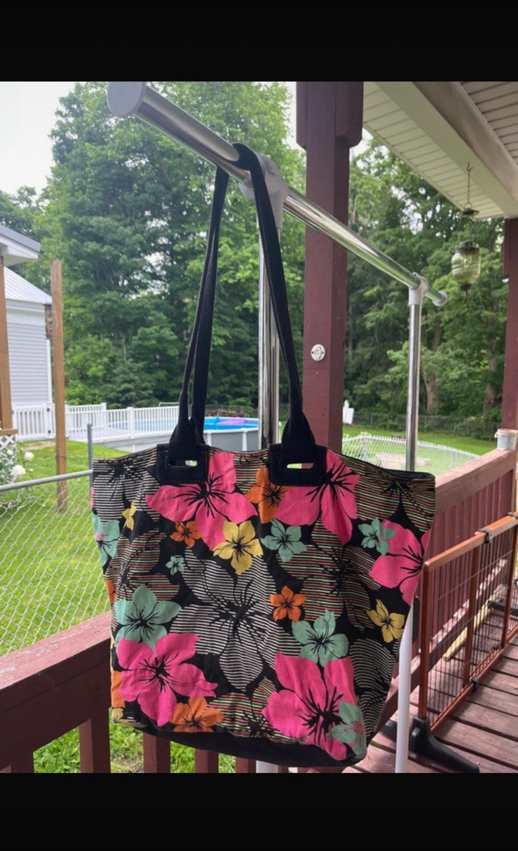 Y2K RARE Joe Boxer Tropical Floral Tote Bag Pink Lining Inner Pockets Magnetic
