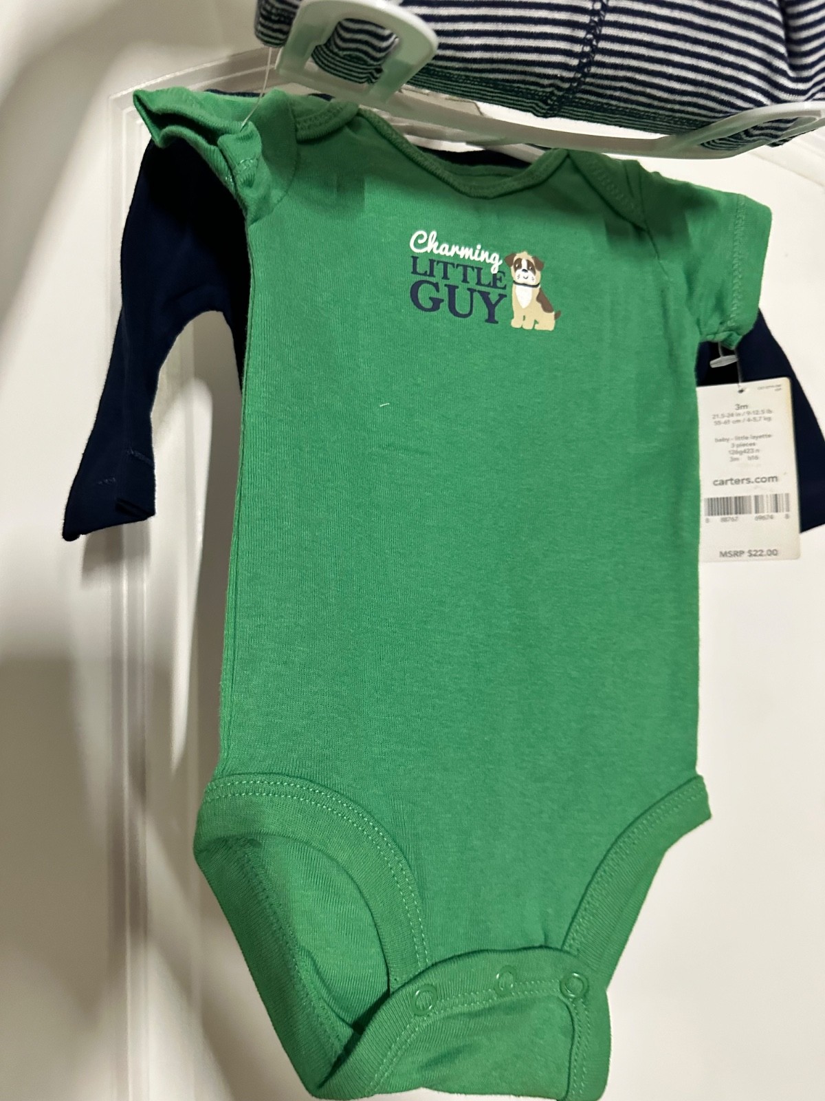 Carter’s Baby Boy 3pc Layette Set 3 Months NWT Little Hunk Navy Green Striped