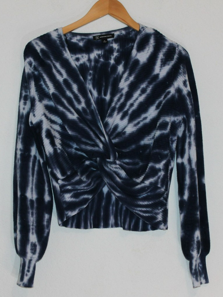 International Concepts blue/white tie dye womens top long sleeve Size M cotton