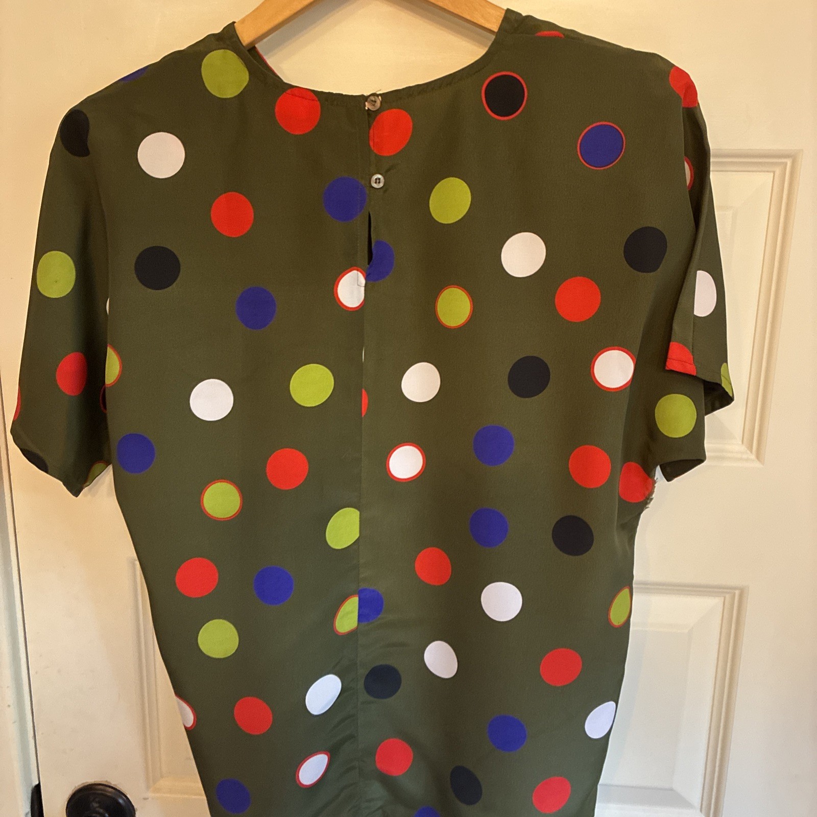 Vintage Dotted Blouse Olive Green Red Blue Lime Nicola Large Shoulder Pass