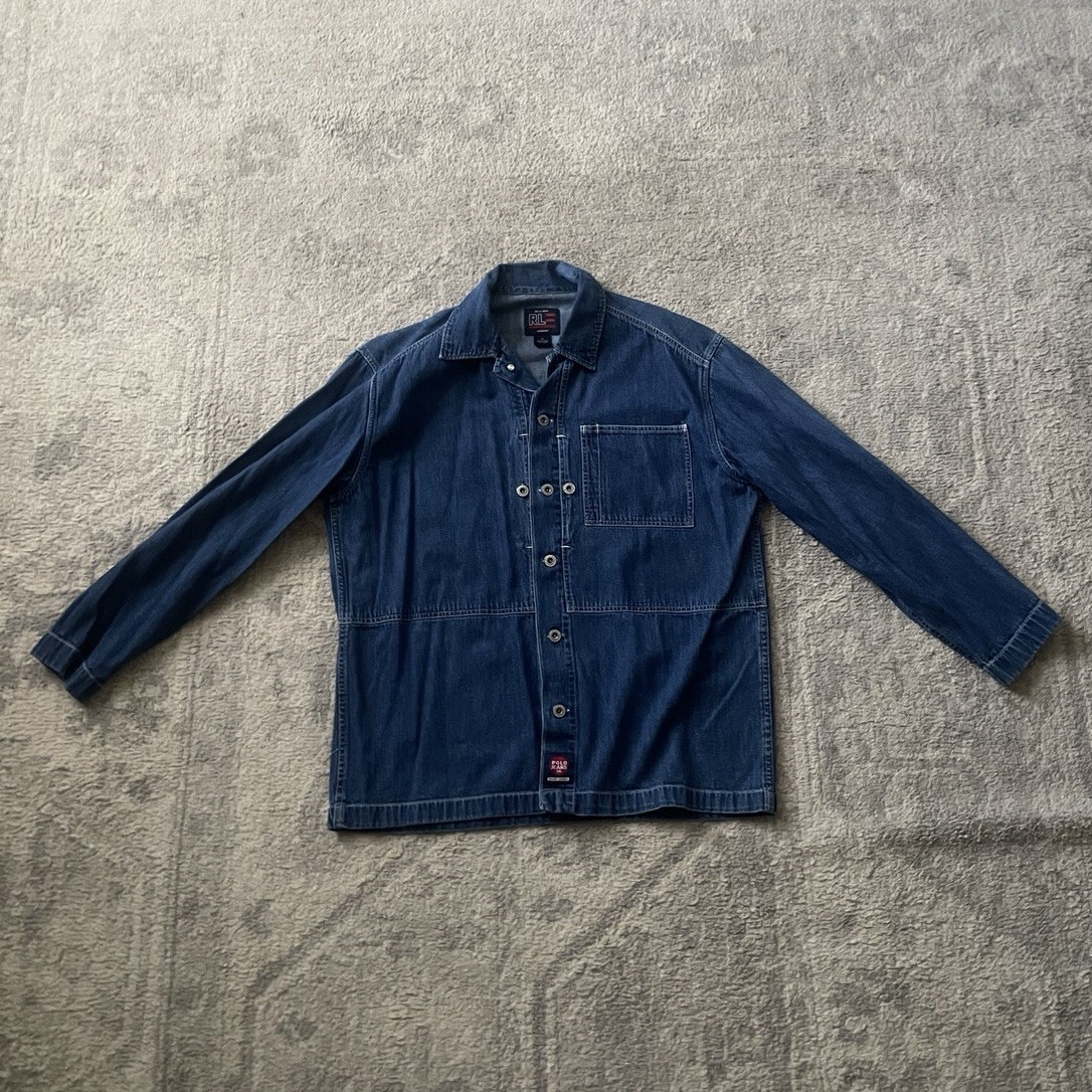 Polo Jeans Co. Ralph Lauren Men’s Blue Solid Denim Button-Up Shirt Pockets