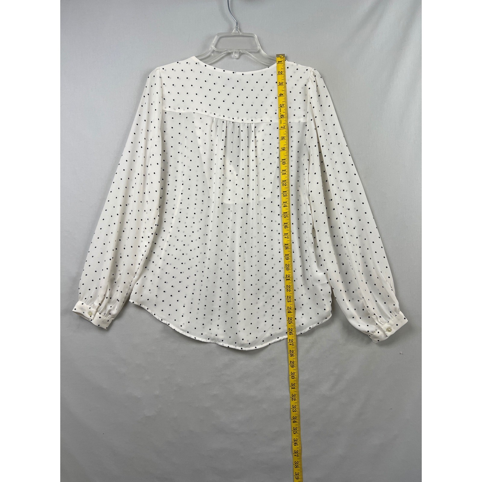 LOFT Blouse Womens Small White Polka Dot V-Neck Tie Long Sleeve Peasant Top