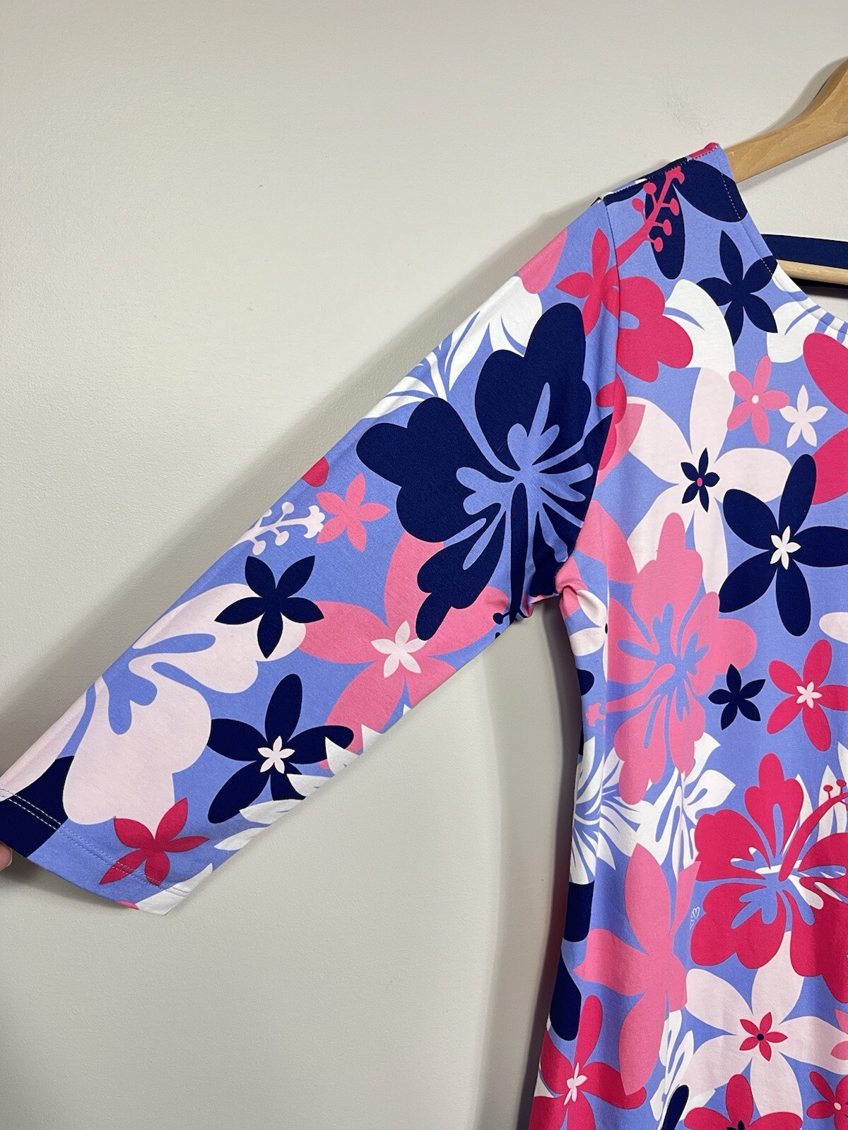Ana Clare Dress Women XL Pink Blue Floral Knee Length 3/4 Sleeve Active Cotton