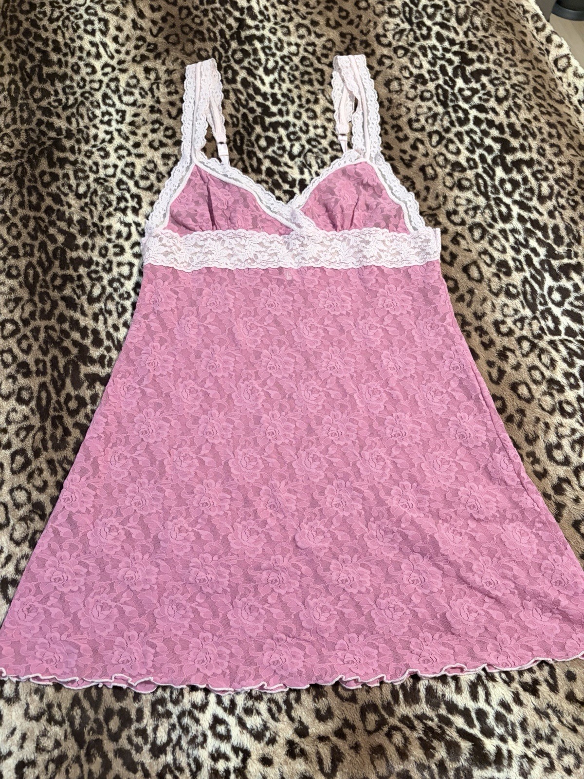Hanky Panky Lace Chemise Full Slip Floral Adjustable Straps Pink L