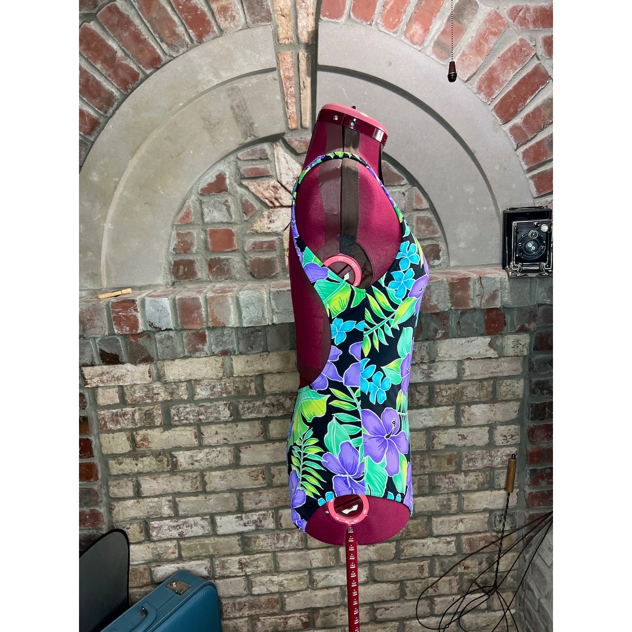 one piece swimsuit floral bright purple green blue