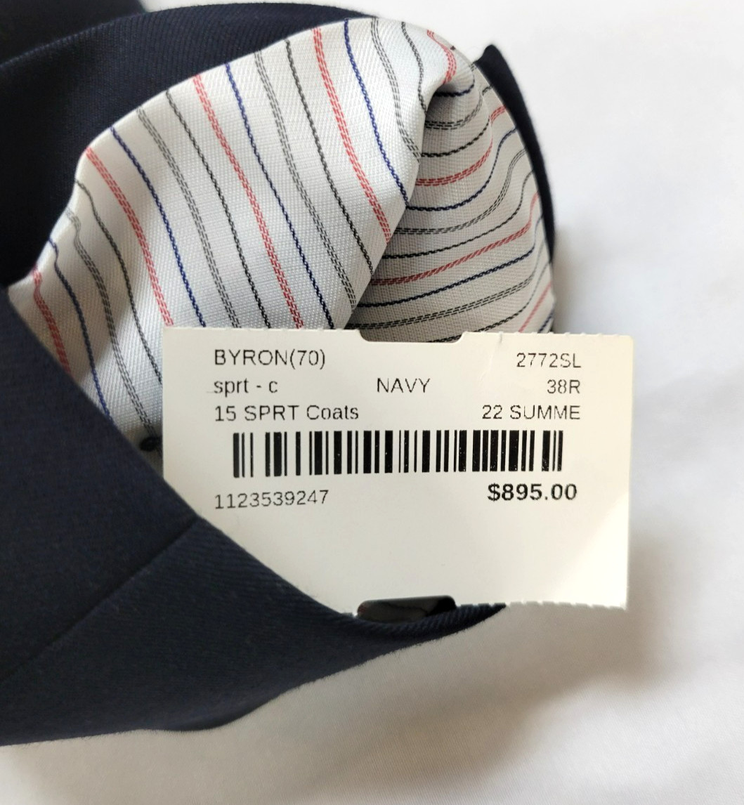 $895 New BYRON Soft Carnaby Blazer Men’s 38R 38 REG Navy Blue 100% WOOL Jacket
